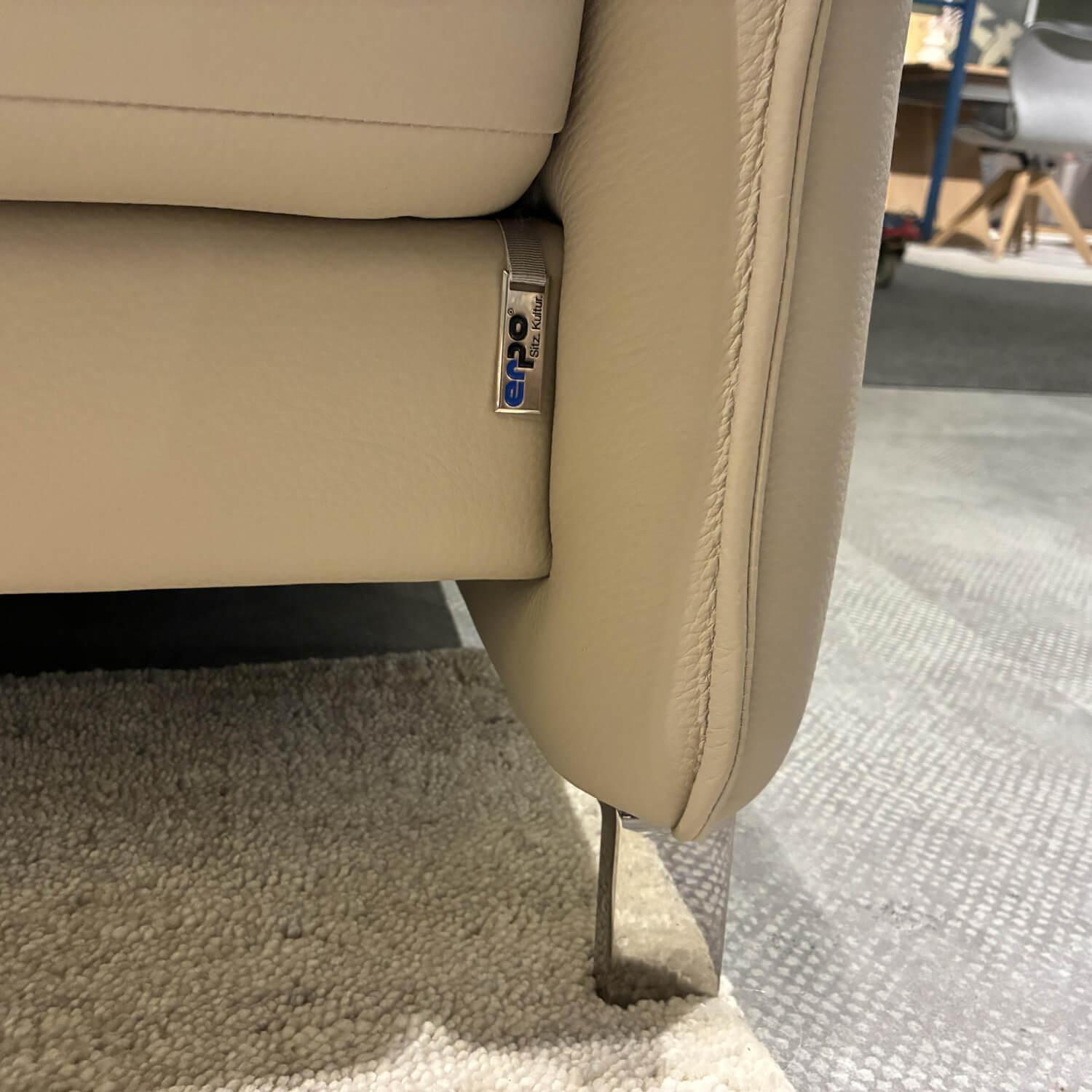 Erpo - Sofagarnitur Avantgarde 965 Leder Pearl 43.210 Beige Gestell Metall Hochglanz Verchromt - 5