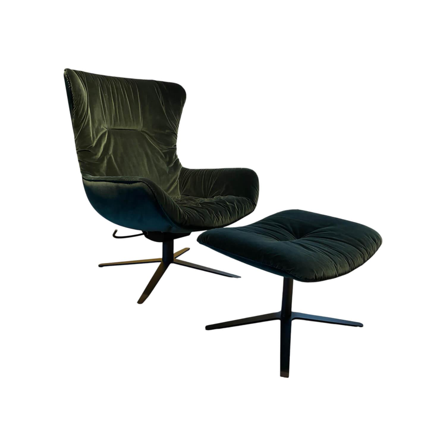 Freifrau - Sessel Leya Wingback Chair Stoff Grün Gestell Metall Schwarz Mit Wippmechanik Inklusive Hocker - 1