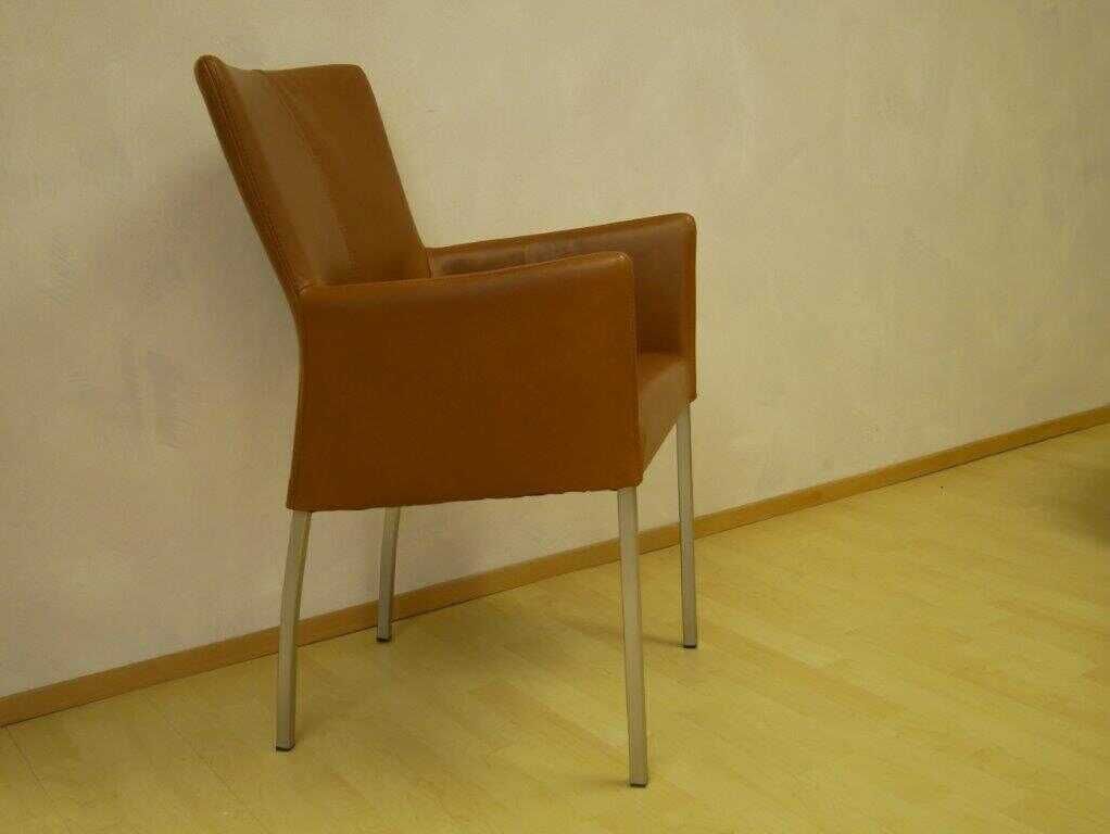 Sit Mobilia - 4er-Set Salma-2 Leder Bonanza TAN 84 Braun Füße Edelstahl Gebürstet - 3