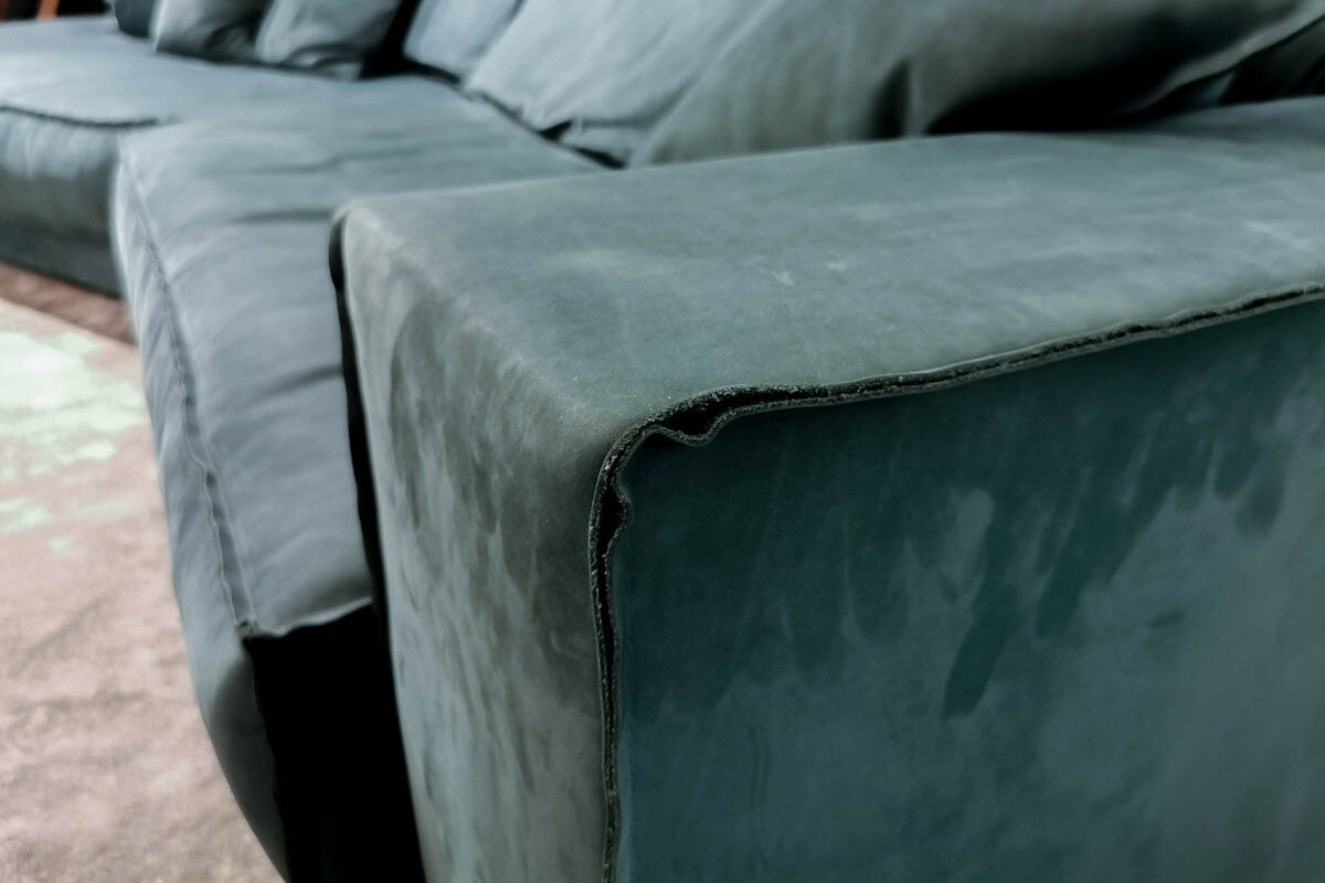 Baxter - Sofa Budapest Soft Leder Kashmir Jade Petrol Gestell Satiniertes Rohmetall mit 4 Kissen - 4