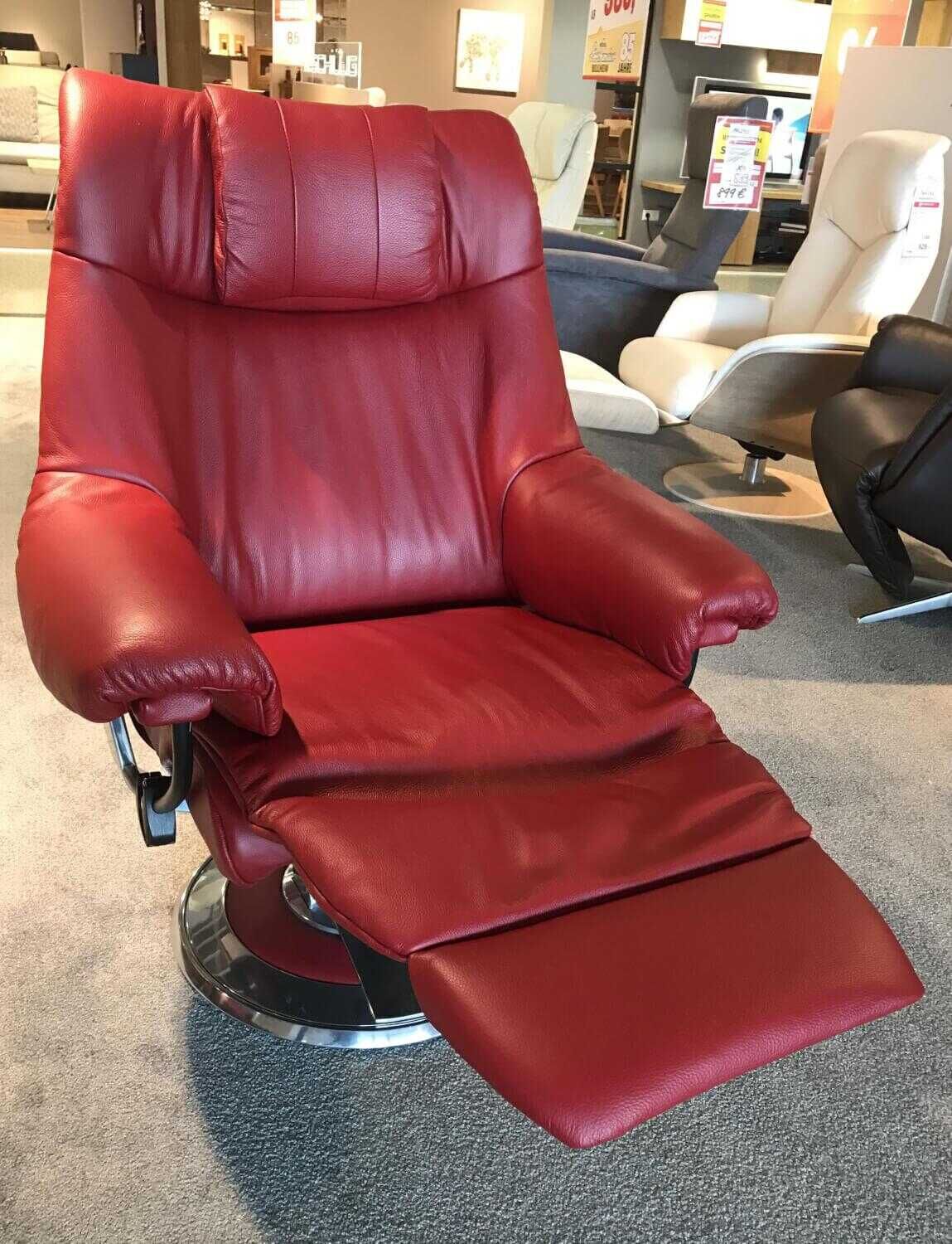 himolla - Sessel Zerostress Leder 33 Rot Longso Chiant mit Nackenkissen - 7