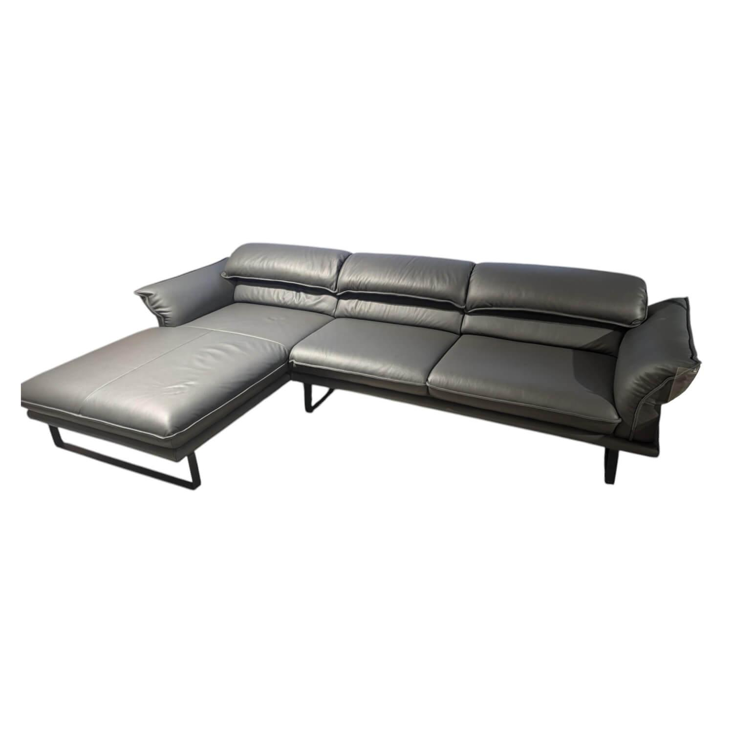 Candy - Ecksofa Peimann Leder Mercury Fango Grau Metallkufen Schwarz Matt - 1