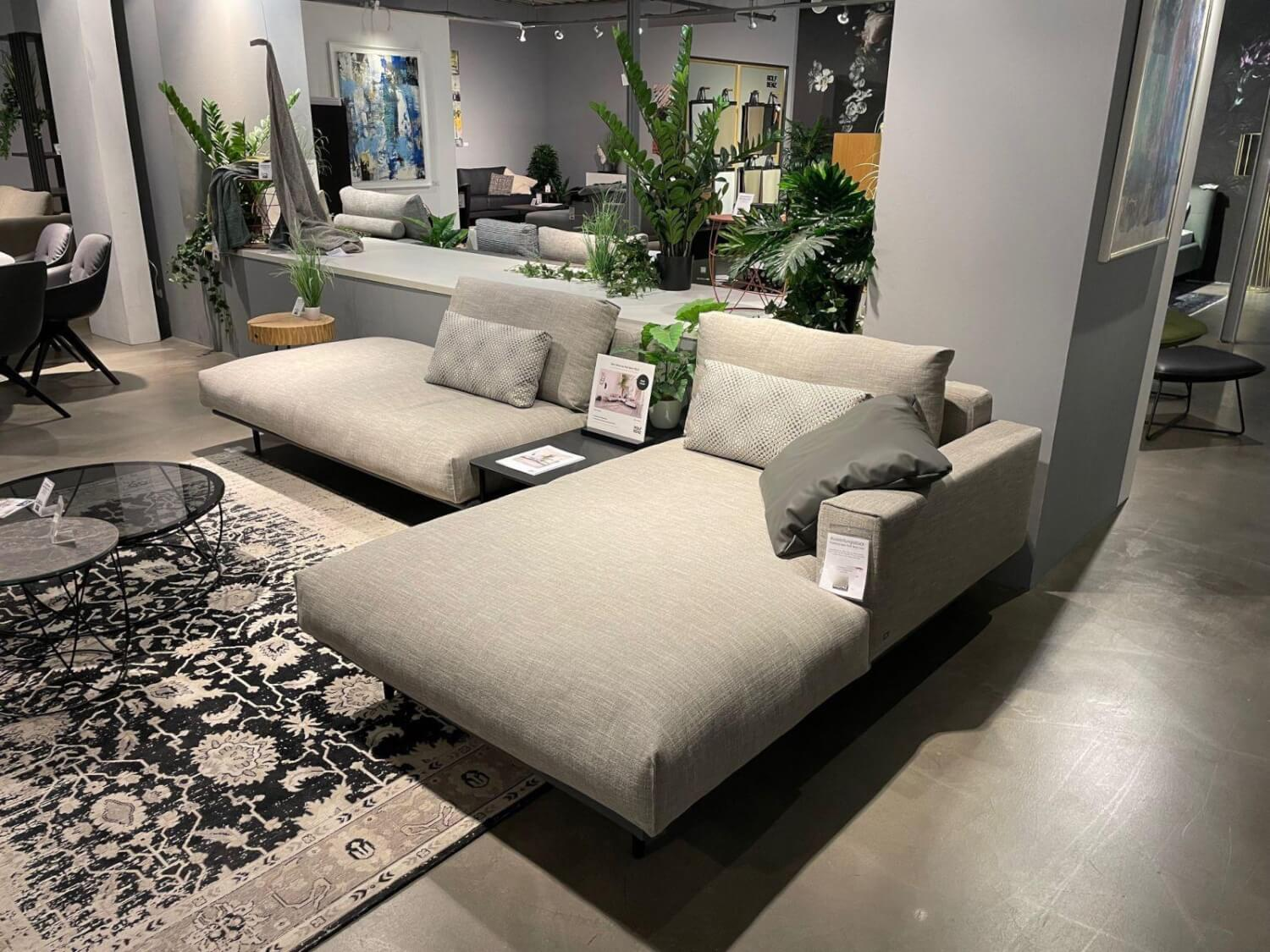 Rolf Benz - Ecksofa Volo Stoff 24 310 Graubeige Podest Leder 36 406 Anthrazitgrau Metallfuß Aluminium Verkehrsschwarz - 2