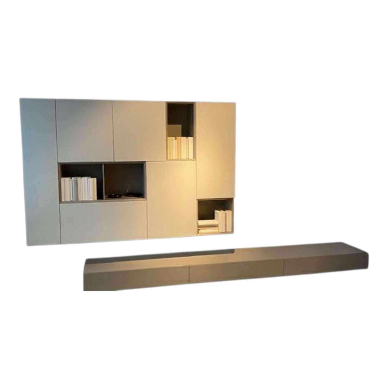 Kettnaker - Wohnwand Alea Hängekombination Lack Und Glas Matt Kiesel Grau Weiß Lowboard Lack Quarz Grau Hochglanz - 1