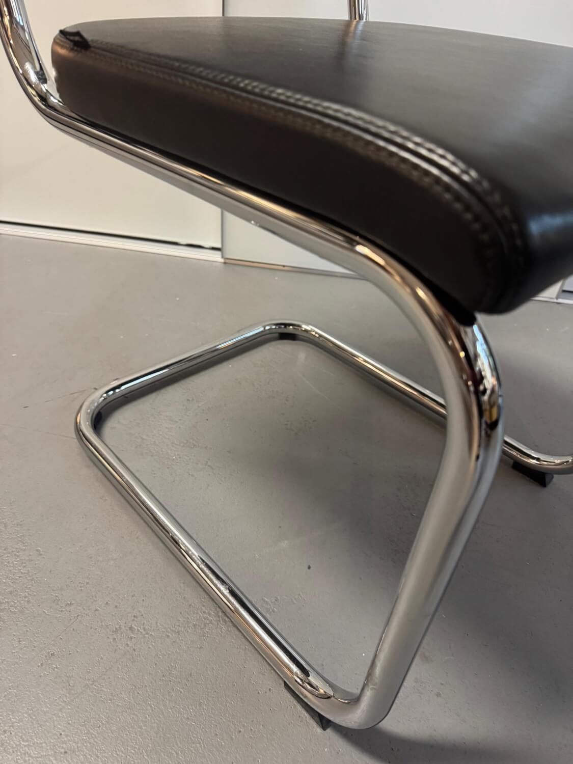 Thonet - Freischwinger S32 PV Nappaleder 2001 Dunkelbraun Gestell Verchromt - 2