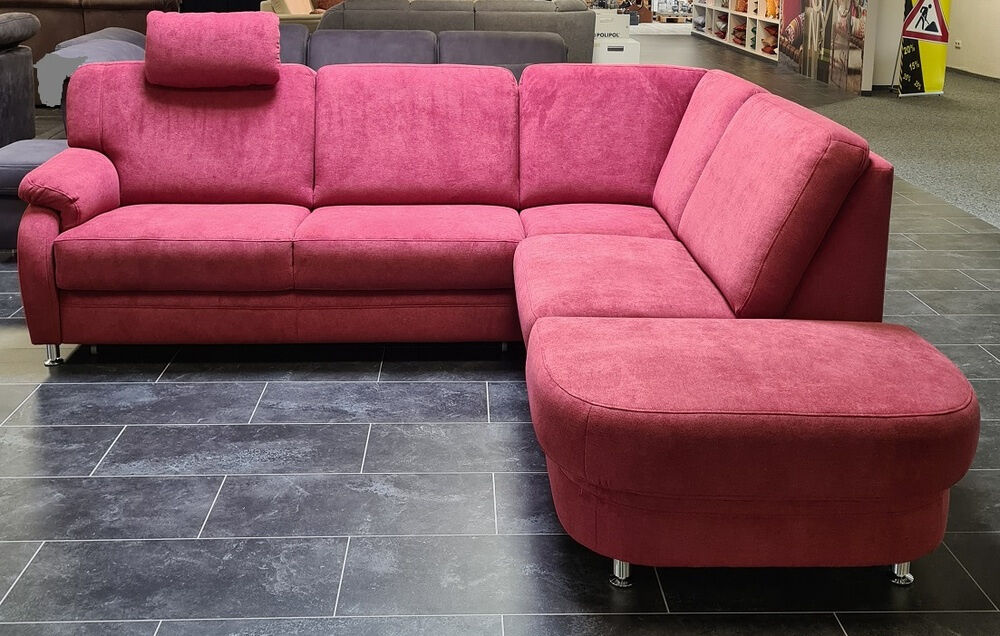 Zehdenick - Polstergarnitur KS 4975 Stoff Charly Red Rot Fuß Metall Alufarbig Silber Inklusive Hocker - 4