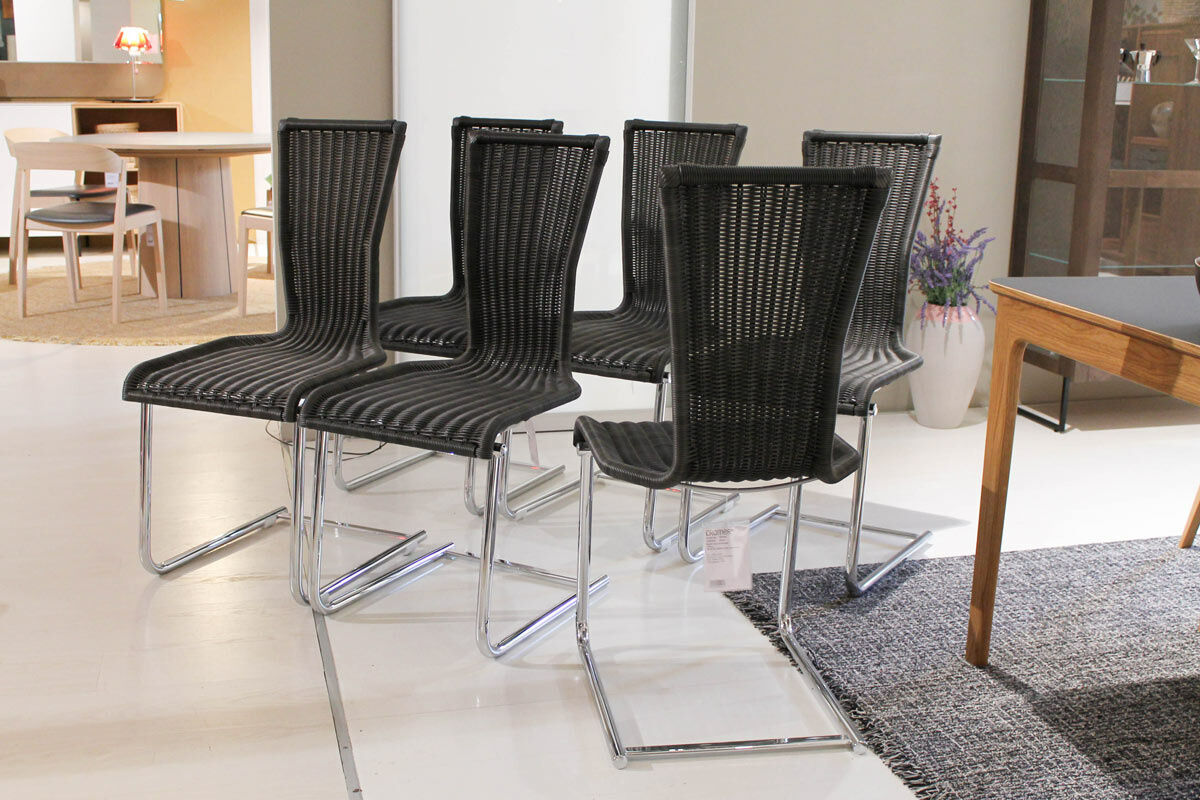 Bacher - 6er-Set Stuhl Jimmy Sitzfläche Geflecht Saleen Grau Gestell Chrom Hochglanz - 4