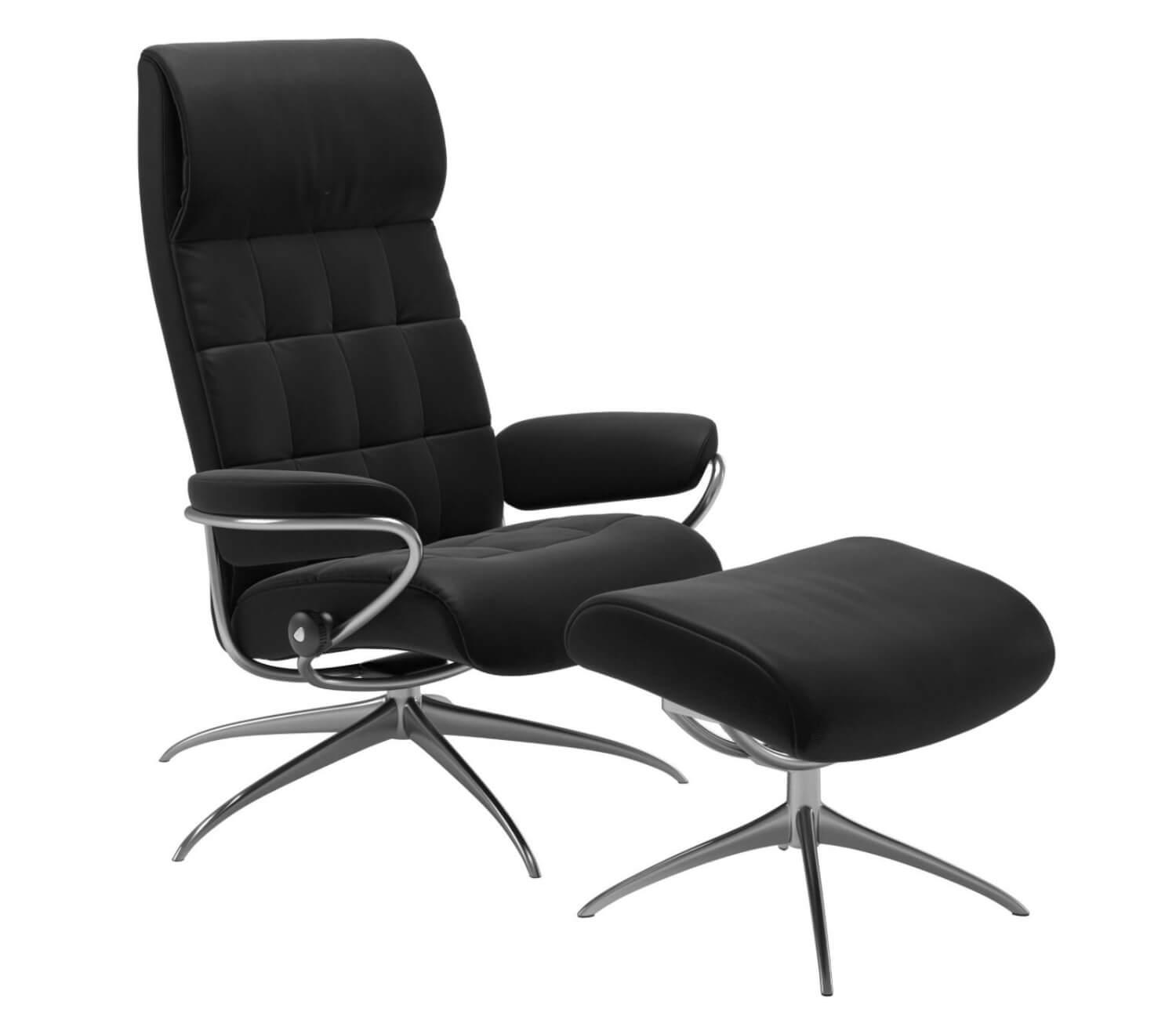 Stressless - Sessel London M Hohe Rückenlehne Leder Paloma 094 19 Schwarz Base Star Alu Mit Balance Adapt Und Hocker - 1