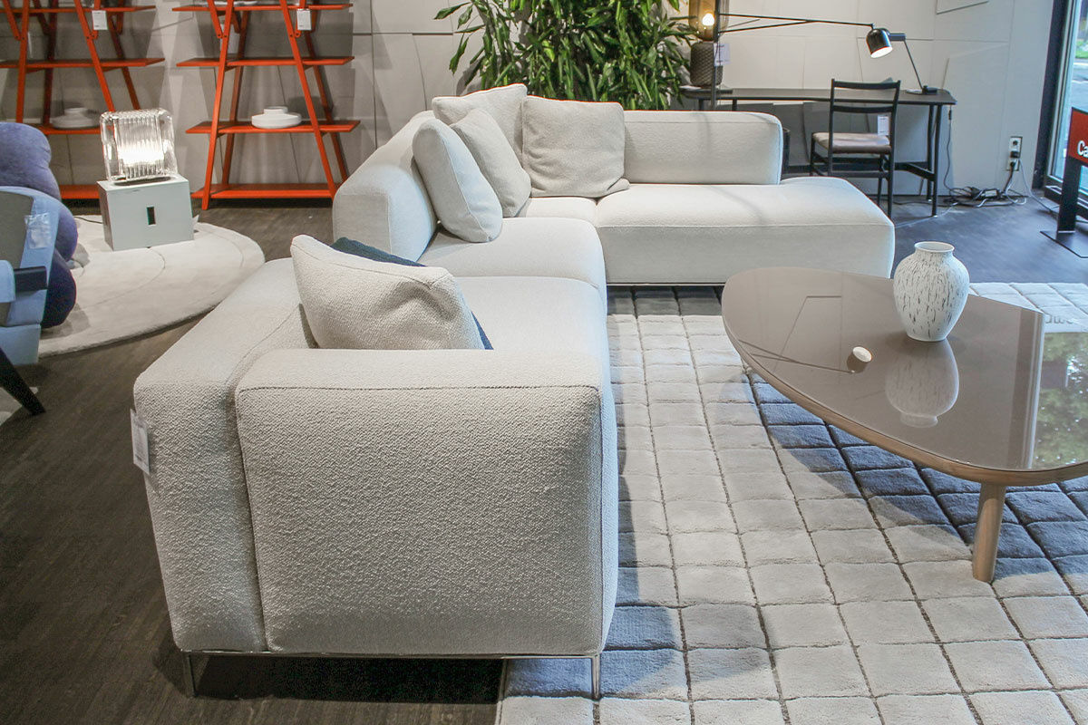 Cassina - Ecksofa Mex-Hi Stoff Look Corda Cremeweiß Gestell Verchromt mit 6 Kissen - 2