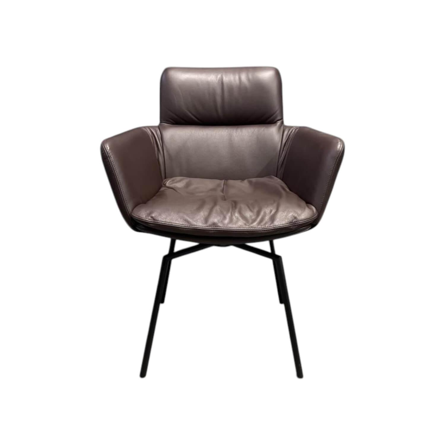 KFF - Stuhl Faye Leder Milano Dunkel Braun 4 Fuß Rundrohr Kreuzgestell Schwarz Drehbar - 1