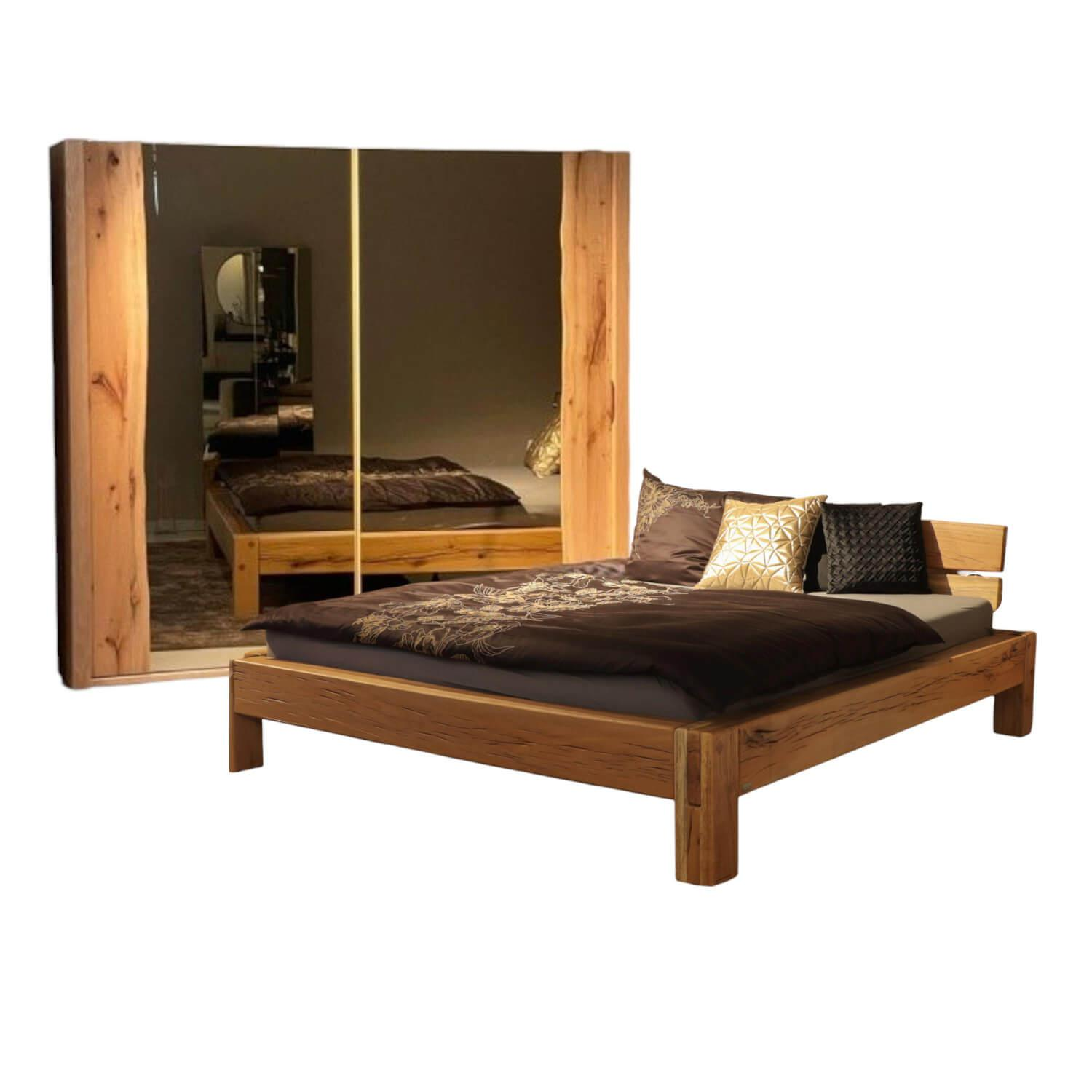 Schlafzimmer Bett Rocco Sumpfeiche 1 Kleiderschrank mit Spiegel Bronze 2 Nachtkonsolen Ohne Matratze Und Lattenrost