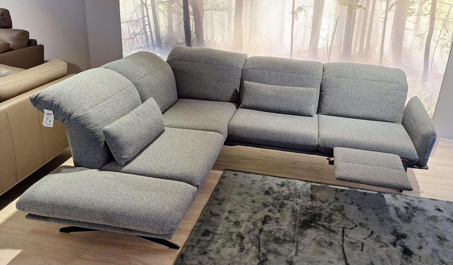 Koinor - Corner Sofa Calmo Fabric 13 Cosmo 97 Gray Metal Skids Powder Coated Black Matt With Manual Headrest Adjustment And Motorized Footrest Including 2 Cushions Without Decorative Cushions - 11