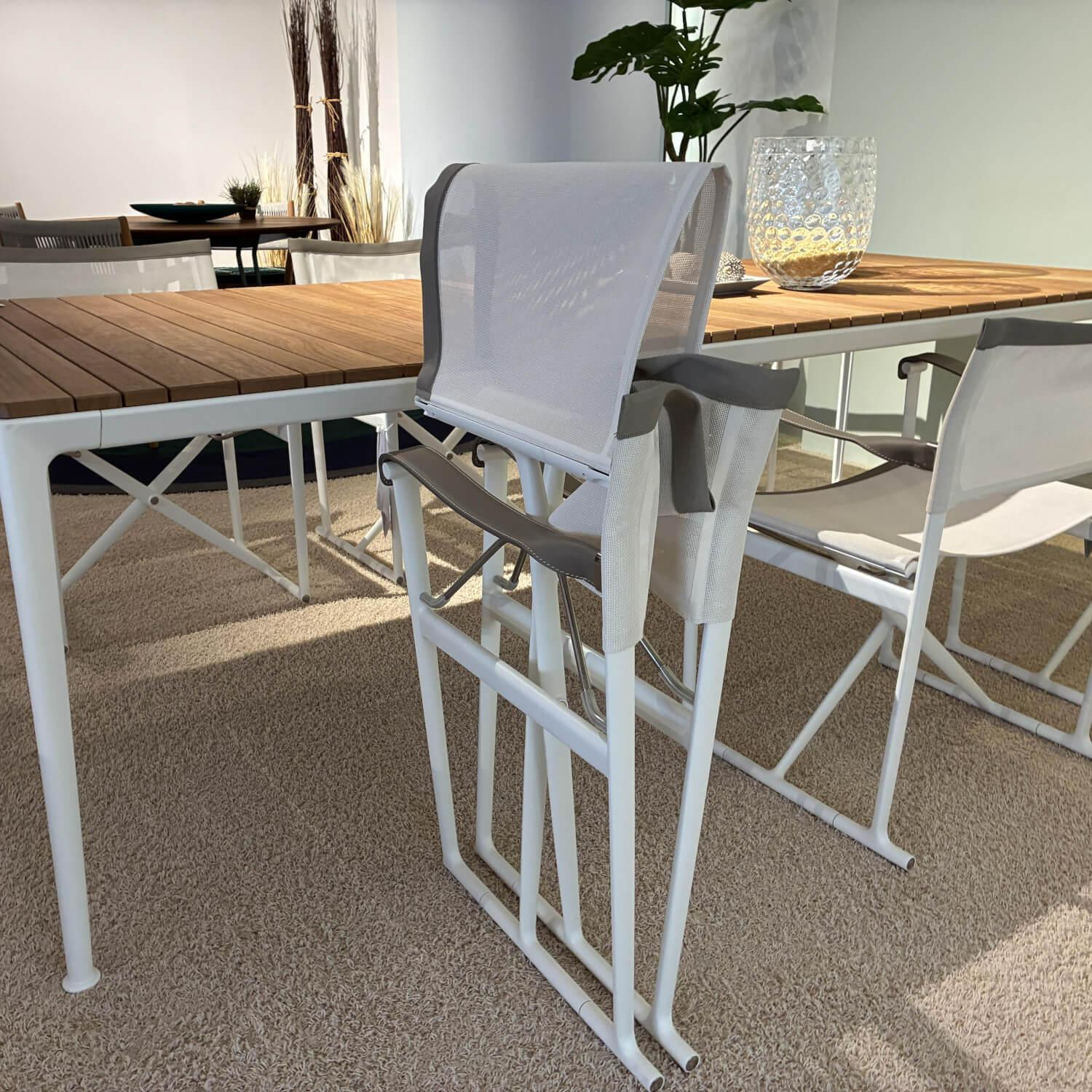 B&B Italia - Outdoor Essgruppe Mirto Teakholz Gebürstet Stoff Sige Weiß Natur Gestell Weiß Lackiert - 2