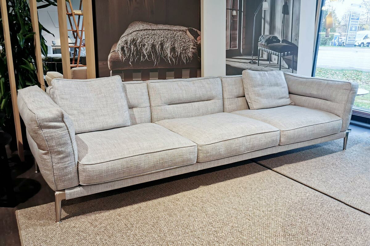 Flexform - Sofa Adda Stoff Topazio 990 Hellgrau Gestell Metall Satiniert Mit 2 Kissen - 4