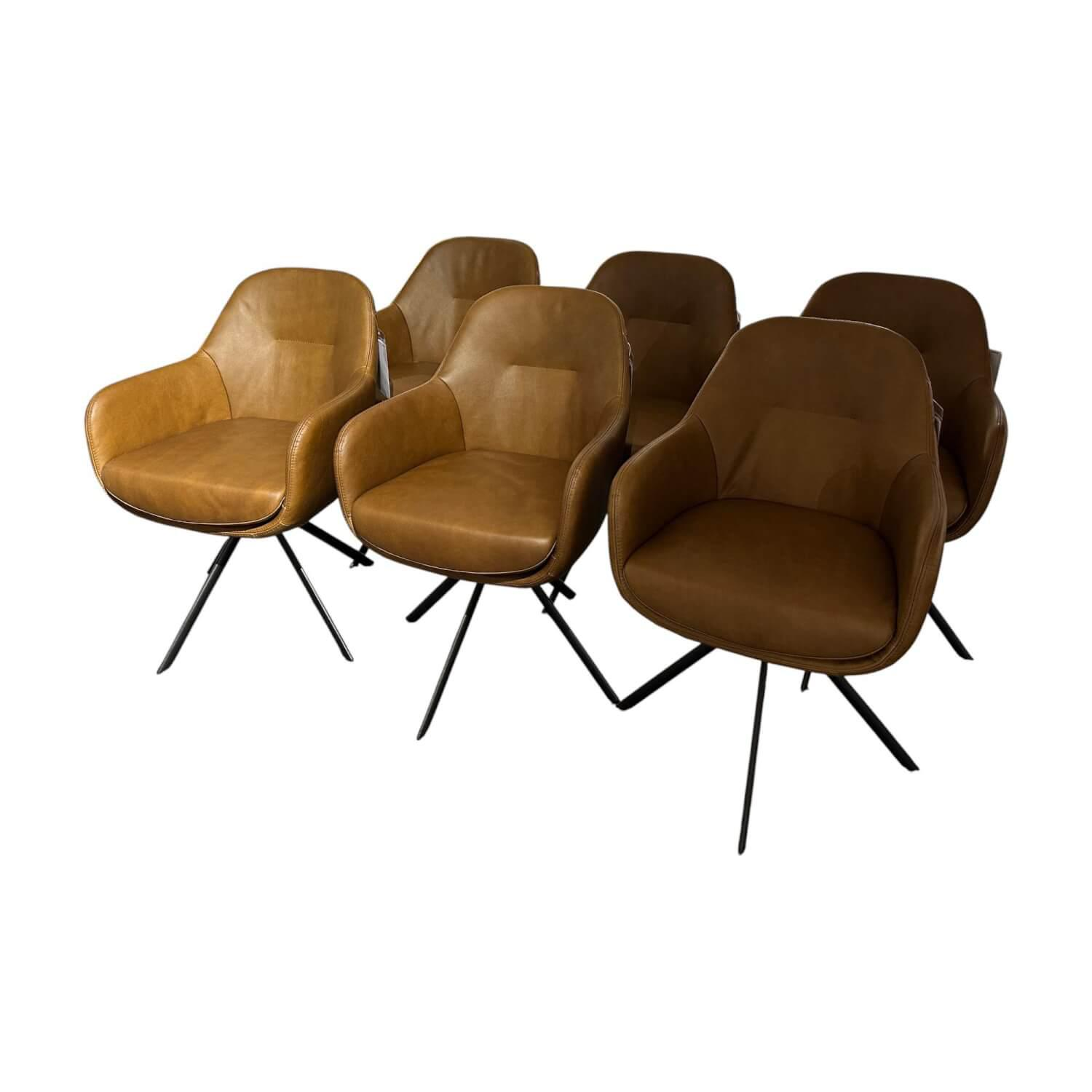 Gealux - 6er-Set Drehstuhl Tucson Leder Brown Braun Gestell Schwarz Drehbar - 1