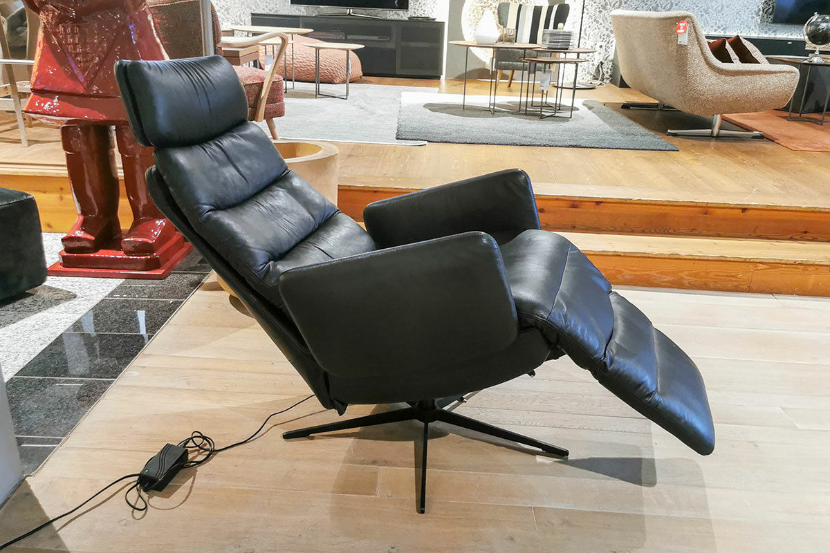 KFF - Sessel Arva E-Lounge Leder Sauvage 8105 Schwarz Gestell Schwarz Drehbar mit elektrischer Funktion - 7