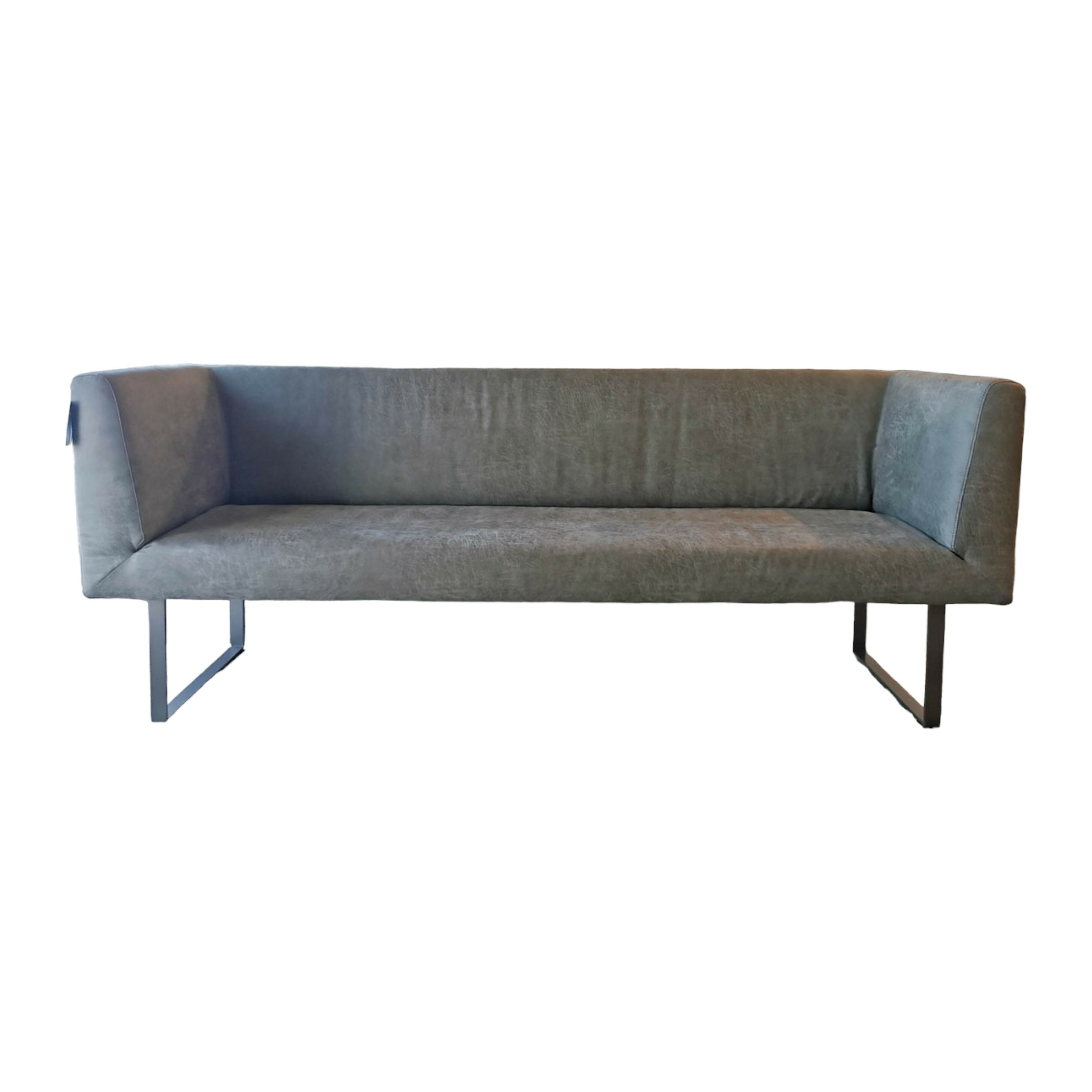 Cramer Polstermanufaktur - Bank Lena Stoff Webstoff mit Lederlook Pewter Graubraun Gestell Grau Pulverbeschichtet - 1