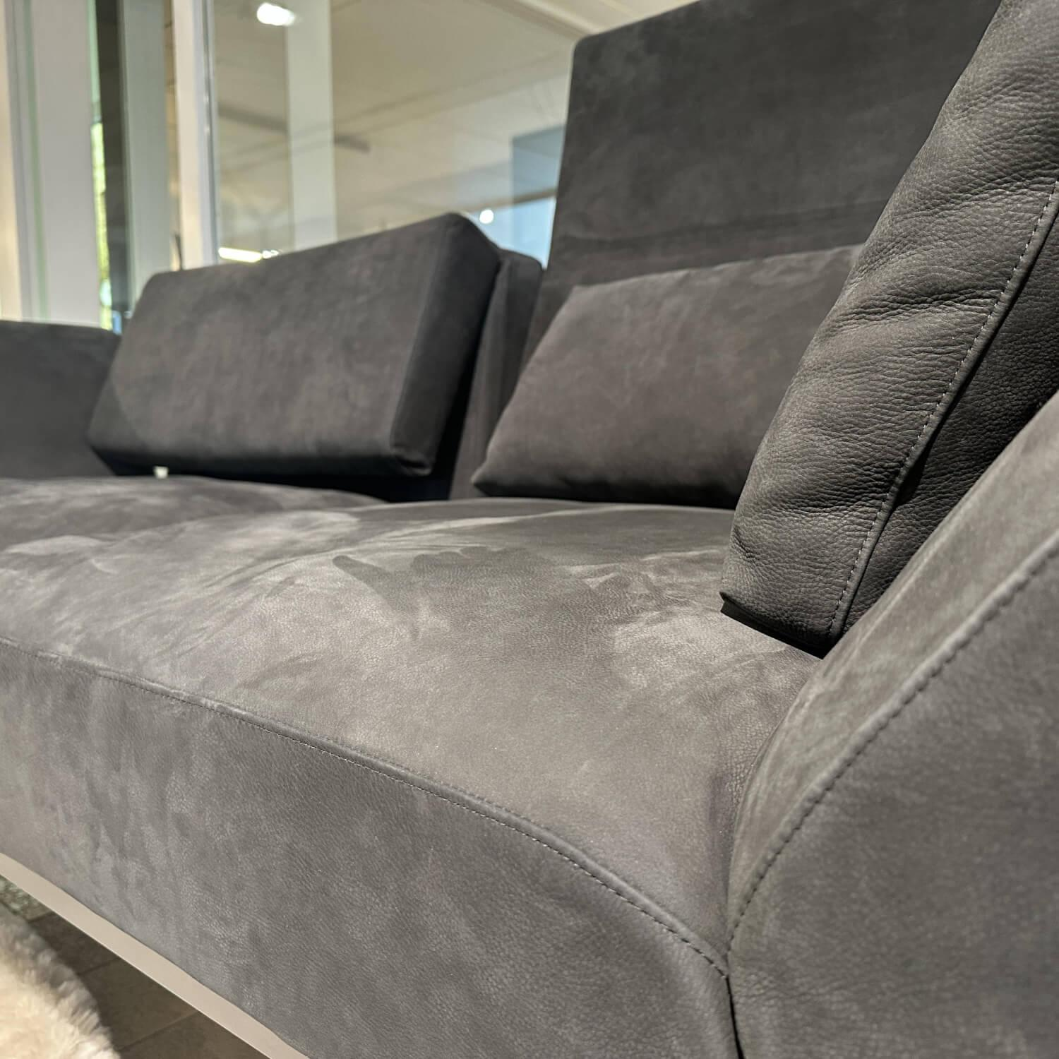 Brühl - Sofa Roro Anilinleder Taron 5668 0099 Grau Schwarz Gestell Schwarz Mit Drehsitz Und Kissen - 3
