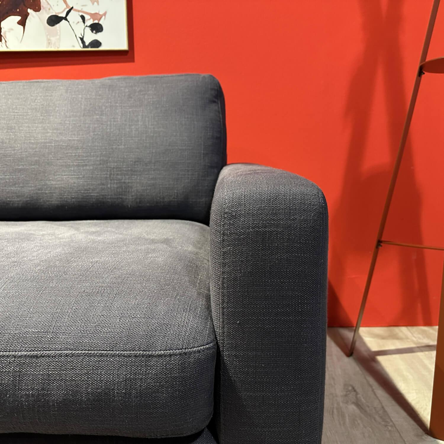 Wagner Living - Sofa Design Stoff 2 Dunkel Grau Blau Fuß Chrom Blau - 6