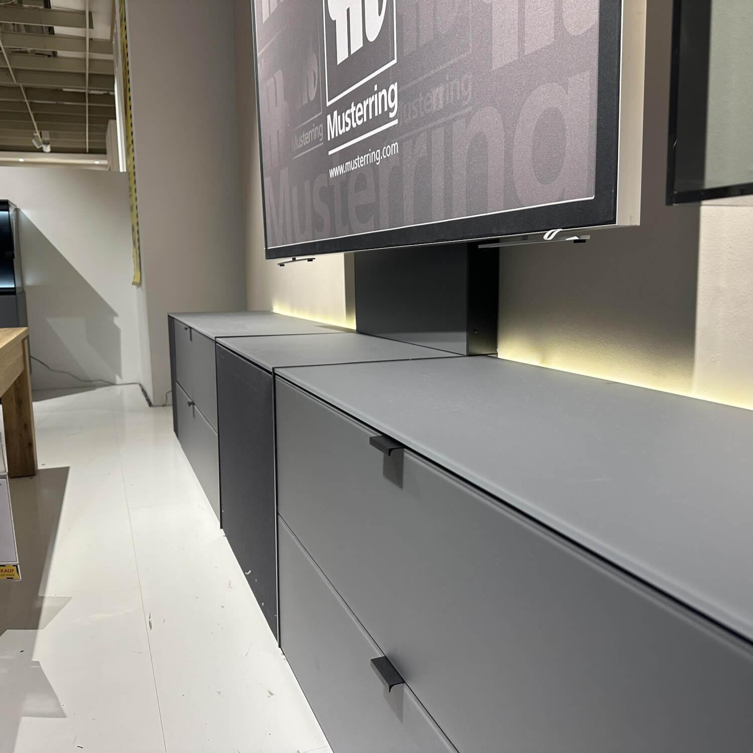 Musterring - Wohnwand Q Media 2.0 Lack Mattglas Grau Stoff Anthrazit 2 Mit Beleuchtung - 2