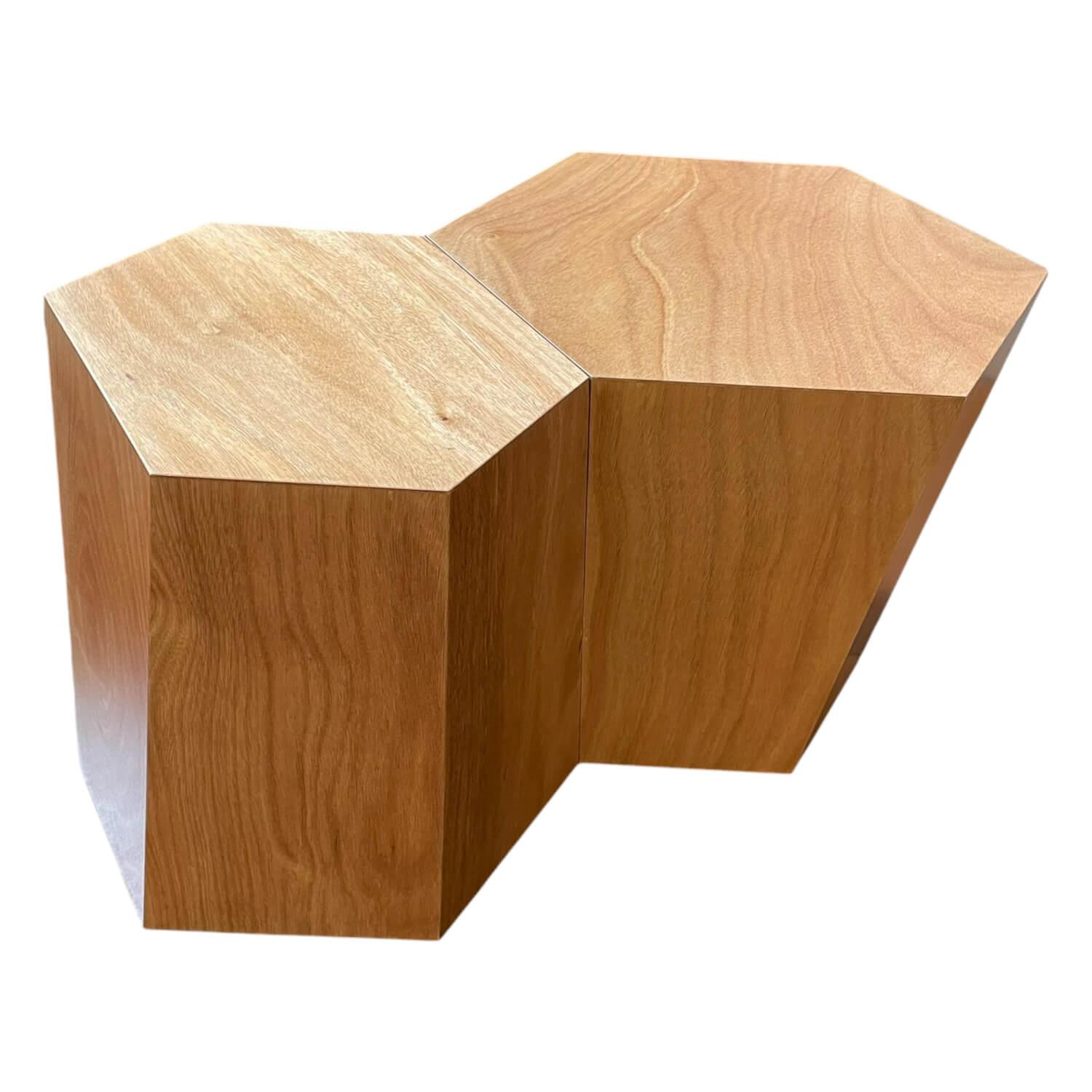 2er-Set Beistelltisch Hexagon Holz Okoume Natural