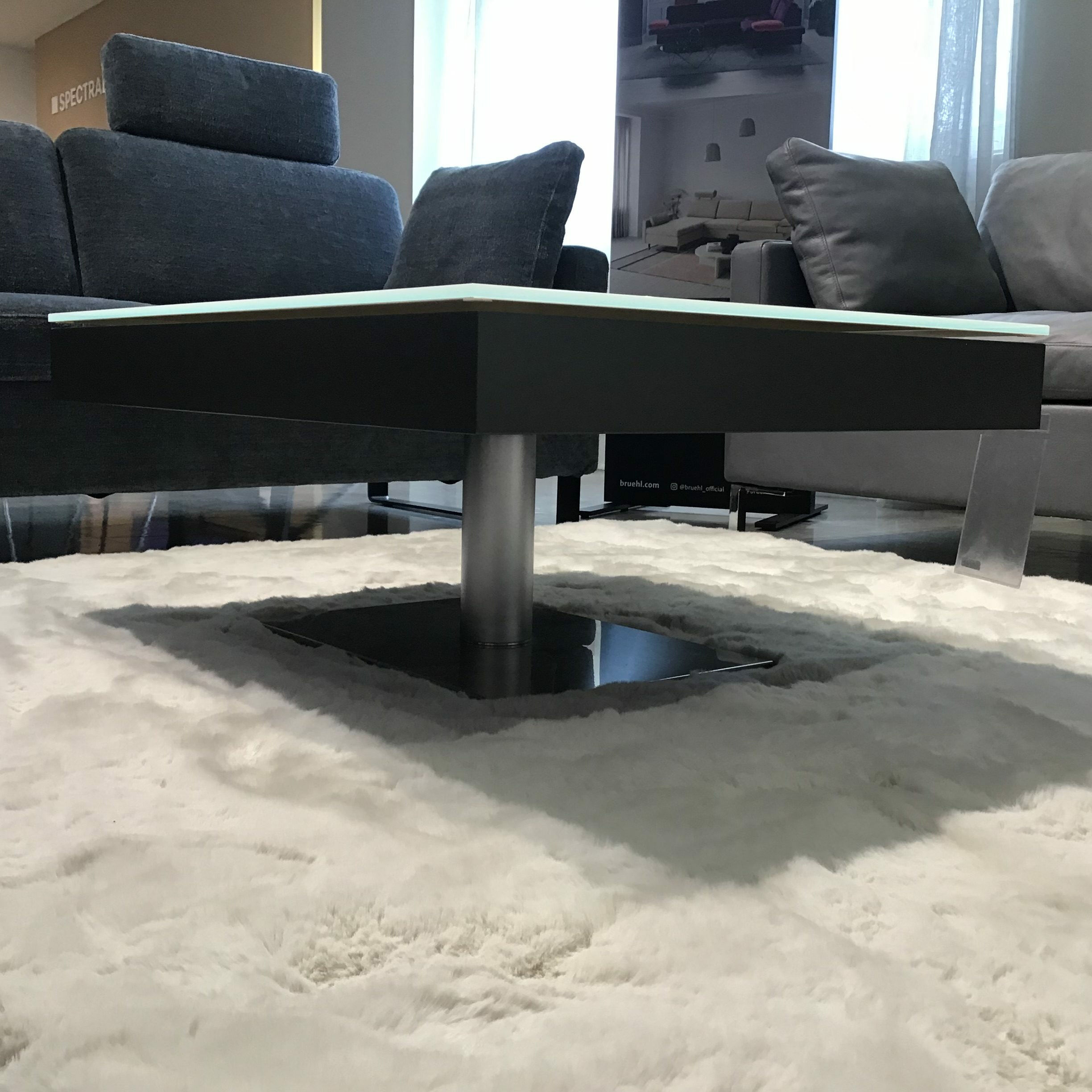 Ronald Schmitt Design - Couchtisch Janus Platte Glas Optiwhite Reinweiß Korpus Umbragrau Höhenverstellbar - 4