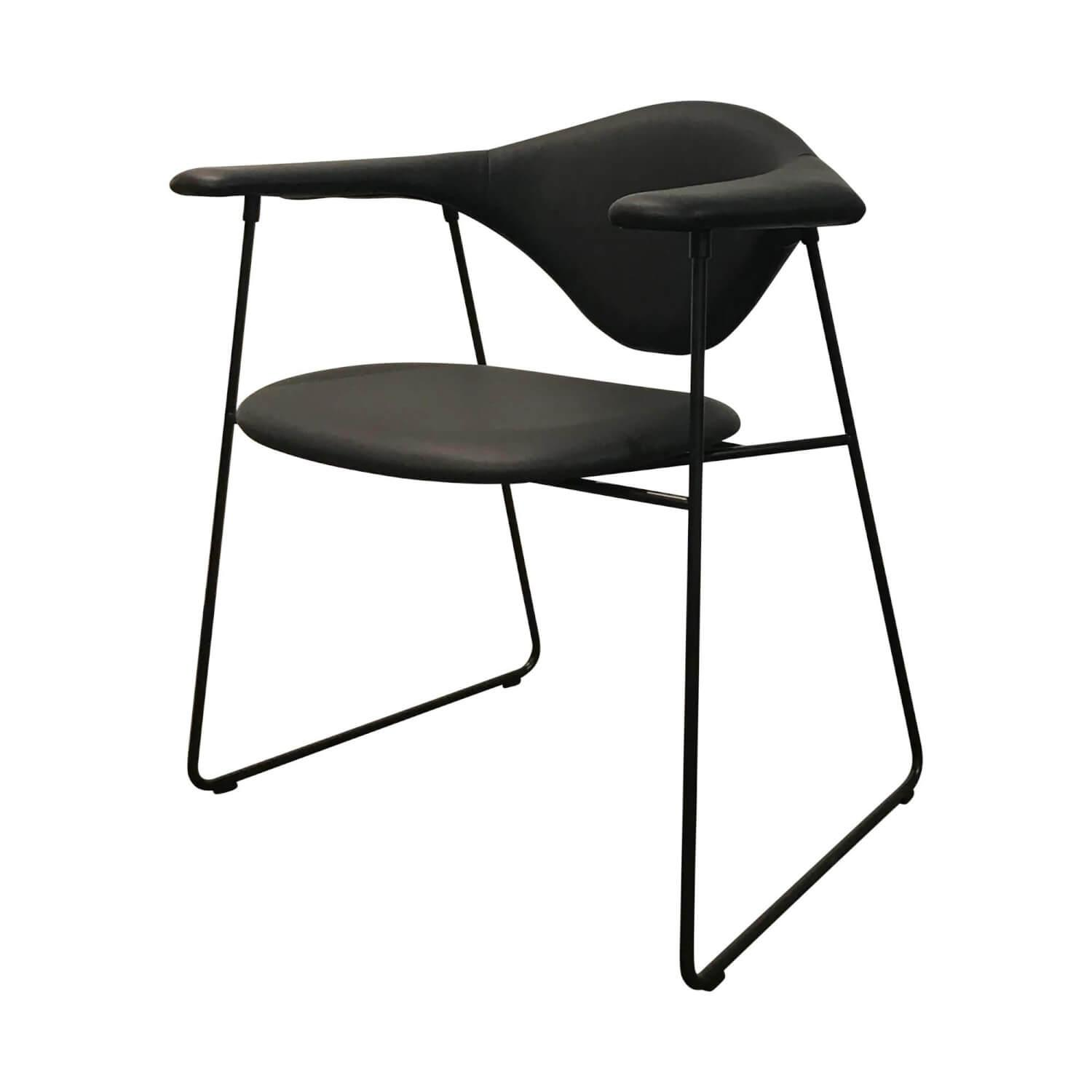 Gubi - Stuhl Masculo Dining Chair Bezug Leder Basic/Gubi Black Gestell Semimatt Schwarz - 1