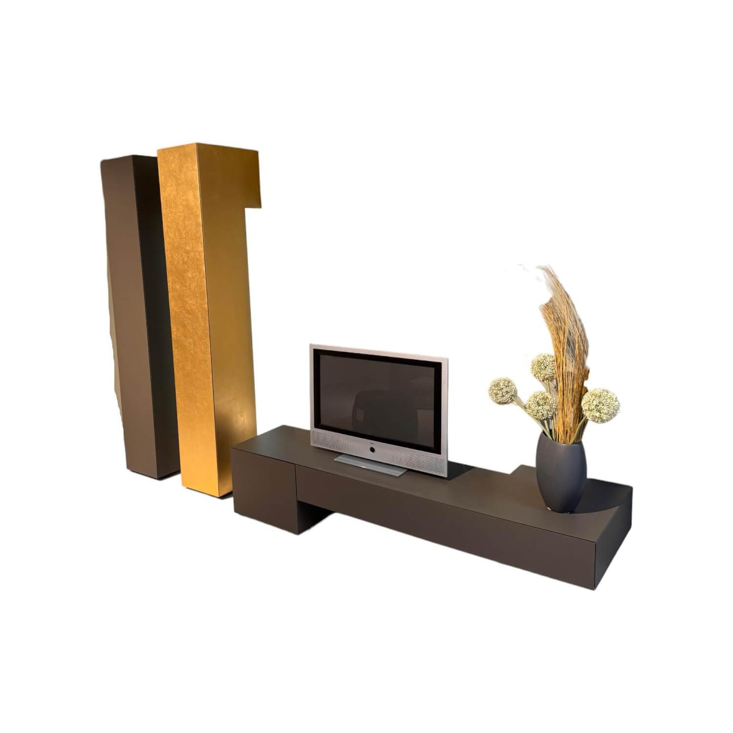 Wohnwand Inpiedi Lack Interno Metall Gold Lack Coffee Braun Inklusive LED Beleuchtung minottiitalia - Wohnwand Inpiedi Lack Interno Metall Gold Lack Coffee Braun Inklusive LED Beleuchtung - 1