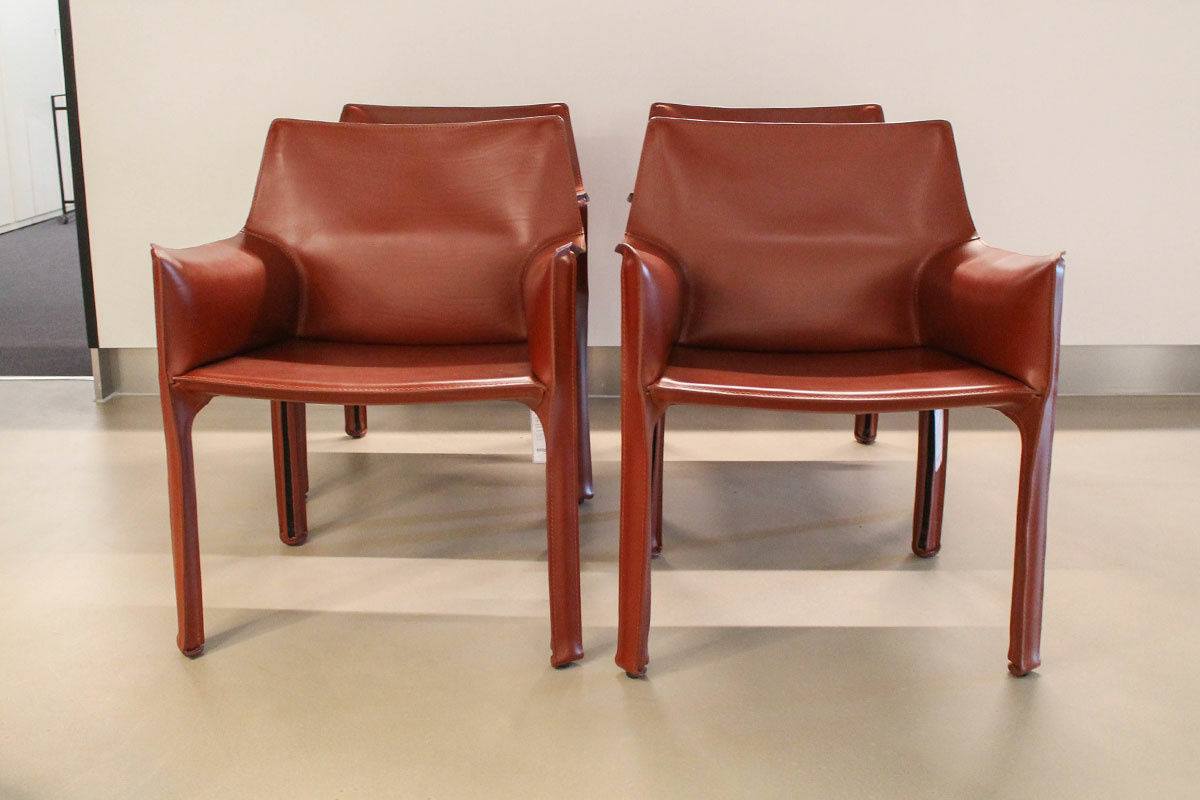 Cassina - 4er Set Armlehnstuhl Cab 413 Maxi Kernleder Rosso Bulgaro Rotbraun Gestell Stahl - 7