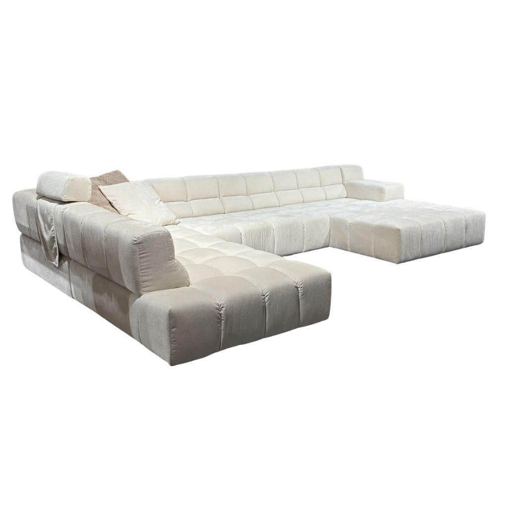 Designwerk - Ecksofa Temple Stoff Earth Ivory Weiß Metallfuß Schwarz Matt B - 1