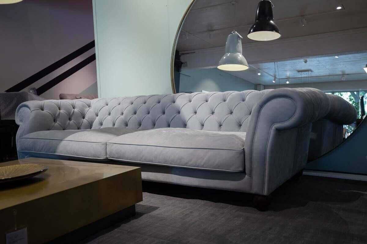 Baxter - Sofa Diana Chester Lounge Leder Kashmir Ciment Hellgrau Füße Buche Schwarz - 3