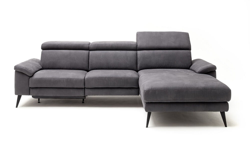 Comfort Republic - Ecksofa Anna-B Stoff Deluxe Steel 44 Grau Füße Metall Schwarz mit Verstellfunktionen - 1
