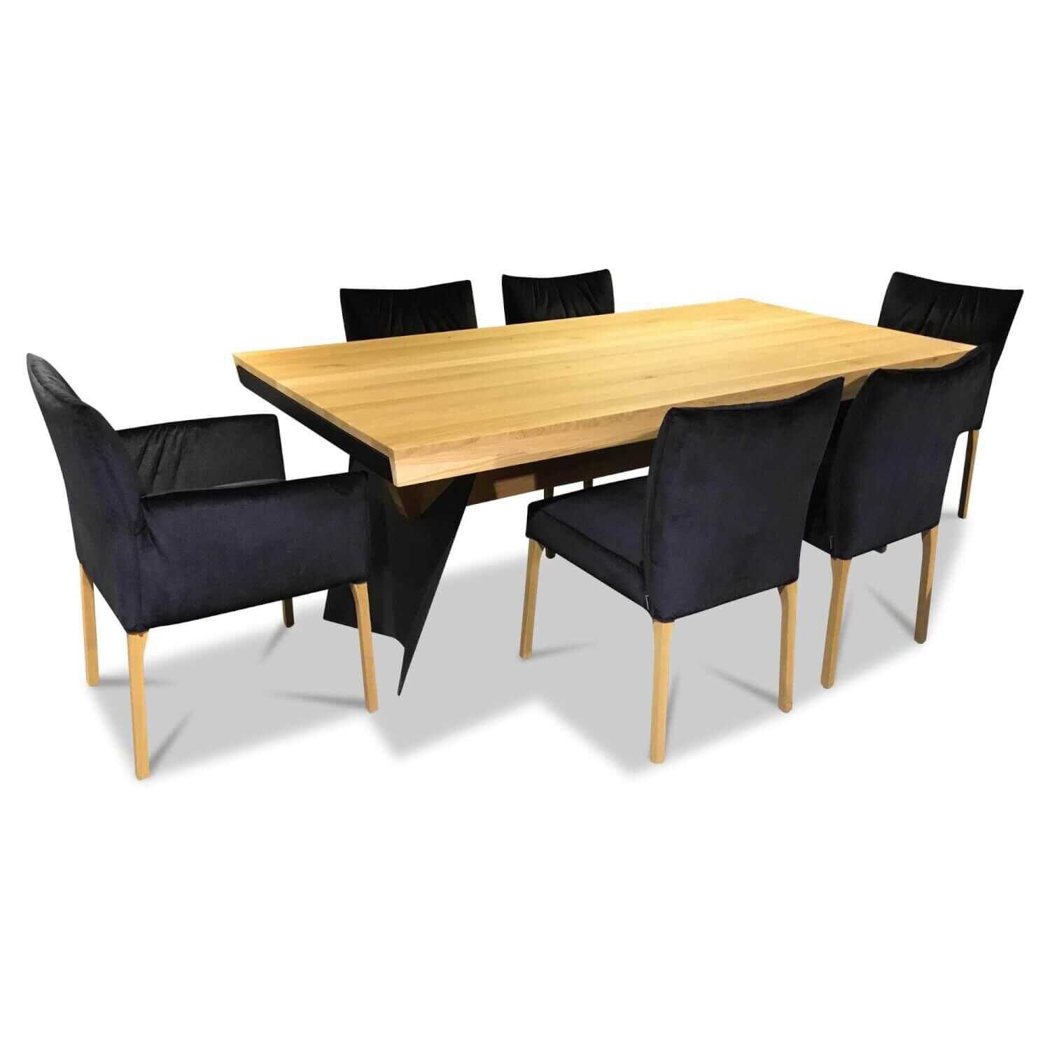 Essgruppe Padua Tisch Eiche Bianco Massiv mit 6 Stühlen Stoff Schwarz