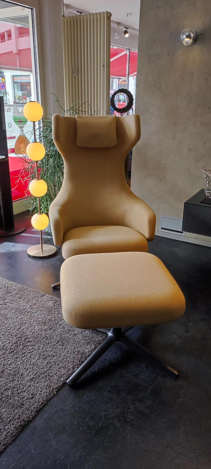 Vitra - Sessel Grand Repos Stoff Dumet 25 Ocker Melange Gelb Gestellm Basic Dark Inklusive Hocker - 4