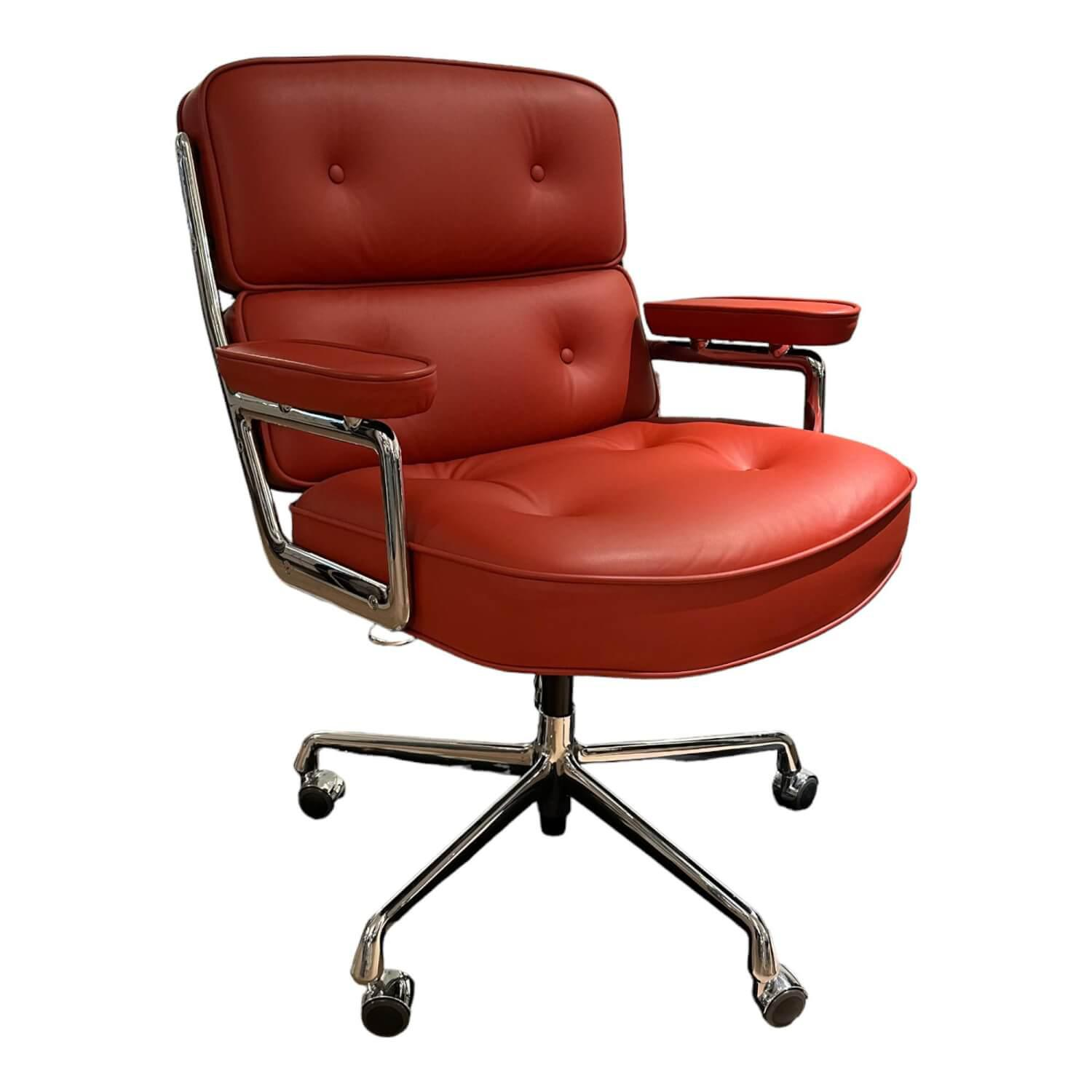 Bürostuhl Lobby Chair ES 104 Leder Red Stone Rot Gestell Aluminum Verchromt Mit Weichen Rollen