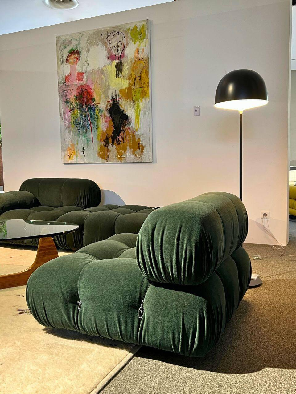 B&B Italia - Garnitur Camaleonda Stoff Licata Waldgrün mit Hocker Stoff Elmas Olivgrün Metall Chrom Glänzend - 6