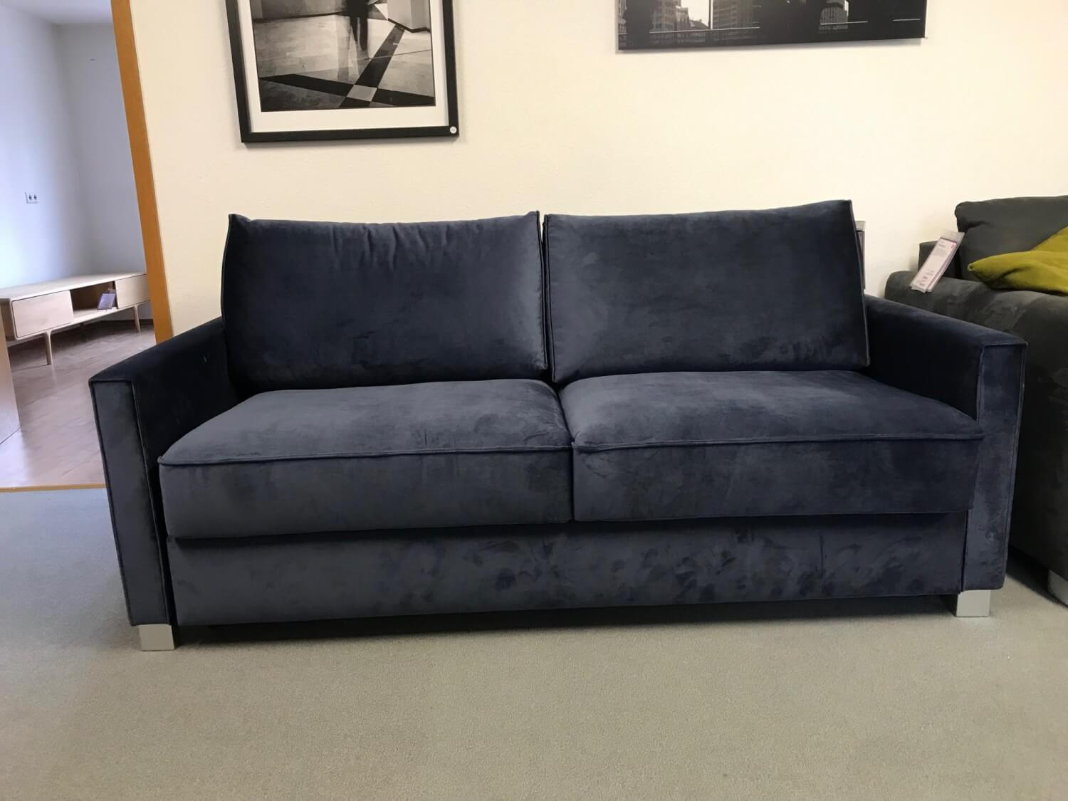 Bali - Schlafsofa Bianca Stoff Velour 8-8913 Dunkelblau Fuß Buche Silberfarbig - 5