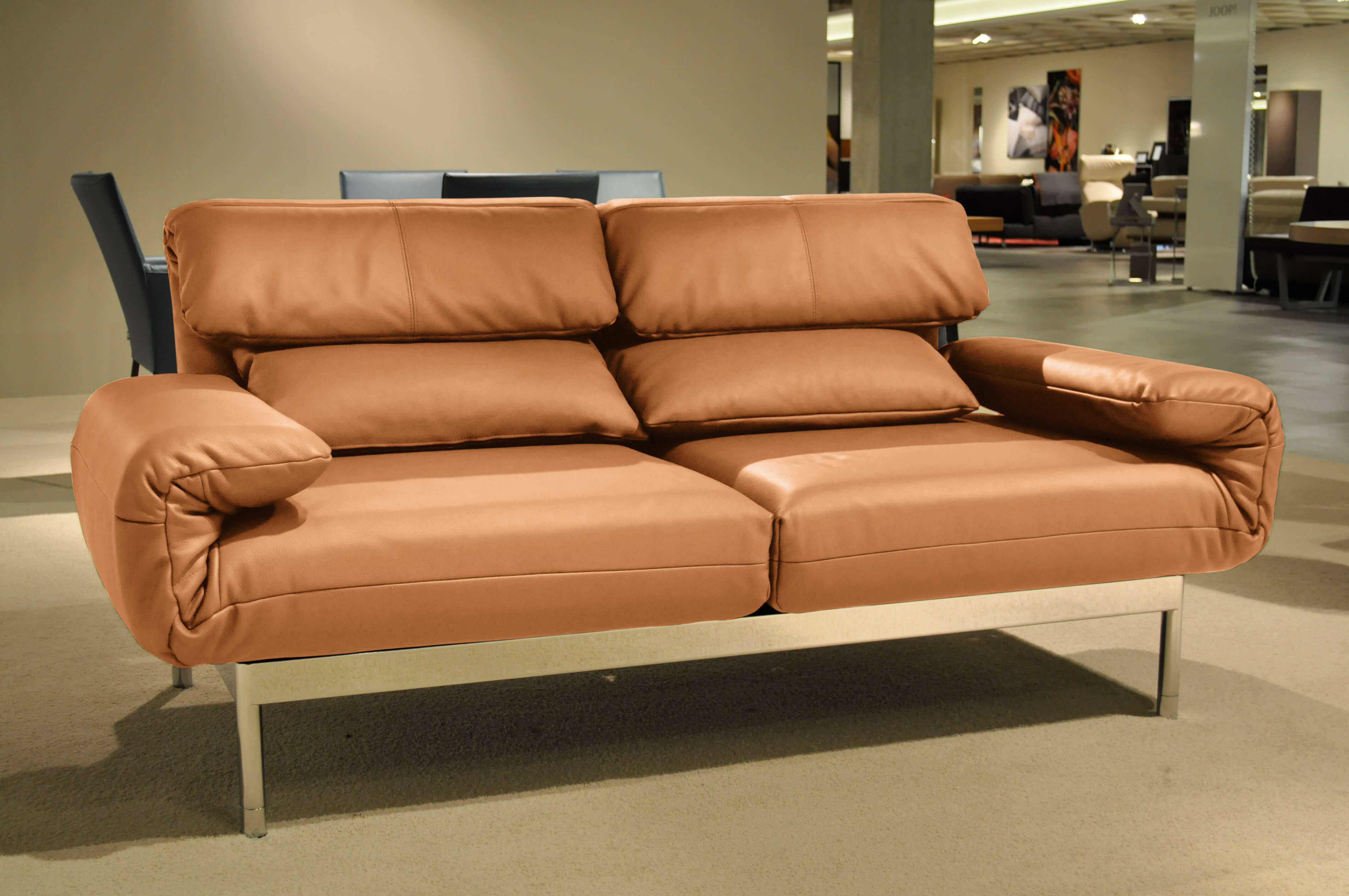 Rolf Benz - Sofa Plura Leder Orange  Liegerücken - 2