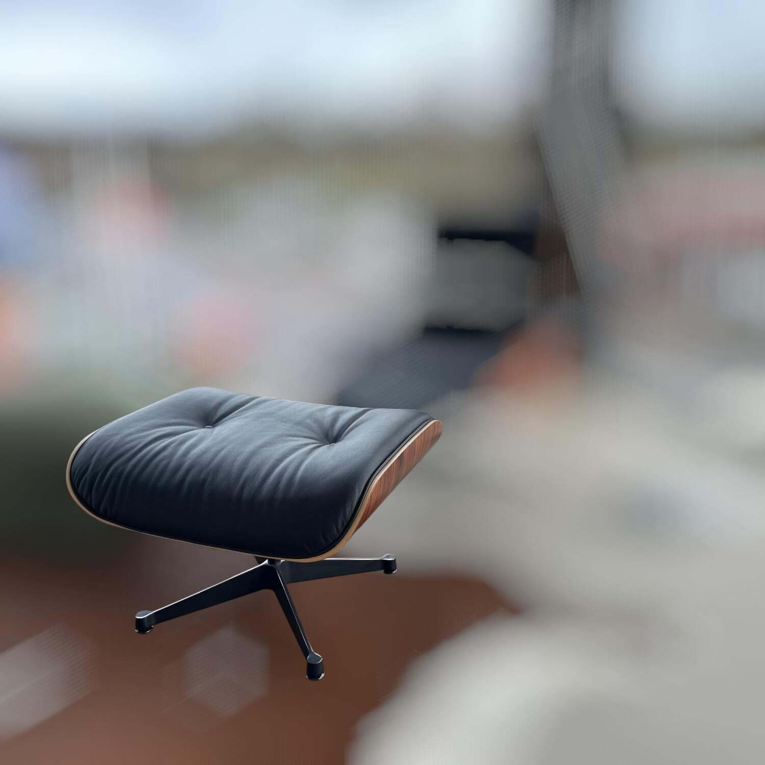 Vitra - Hocker Ottoman Schale Santos Palisander Leder Premium F Nero Schwarz Gestell Fuß Poliert Seiten Schwarz - 3