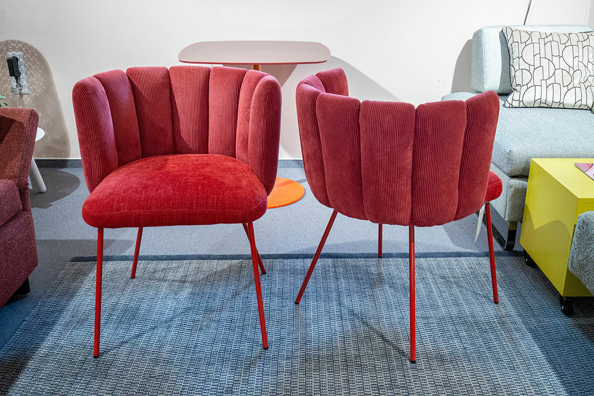 KFF - 2er-Set Stuhl Gaia Stoff Lisboa Bordeaux Sitzfläche Boston Rot Gestell Metall Lackiert Rot - 3