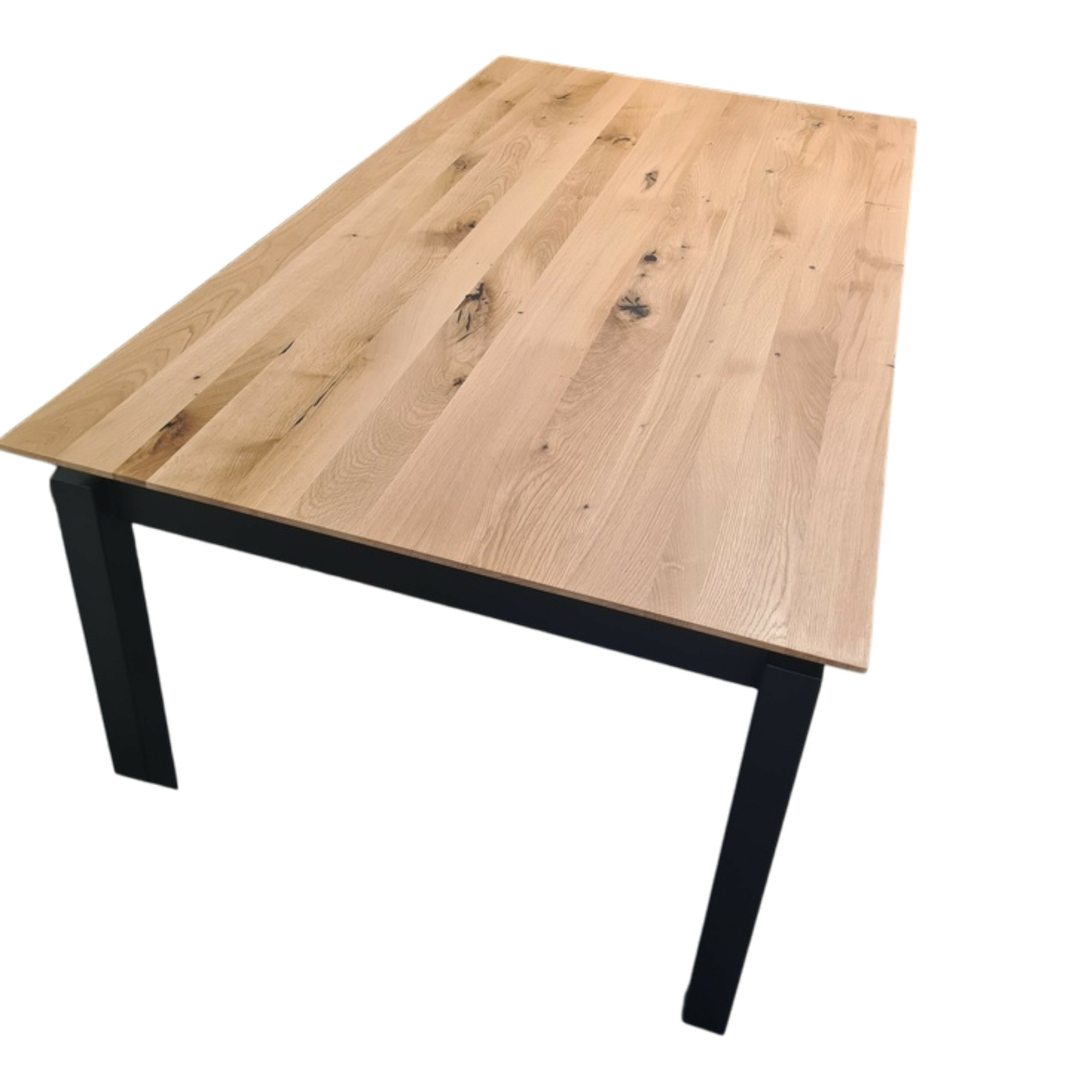 Natura - Esstisch Rushmore Eiche Bianco Geölt Schweizer Kante Gestell Schwarz mit Auszug  - 1
