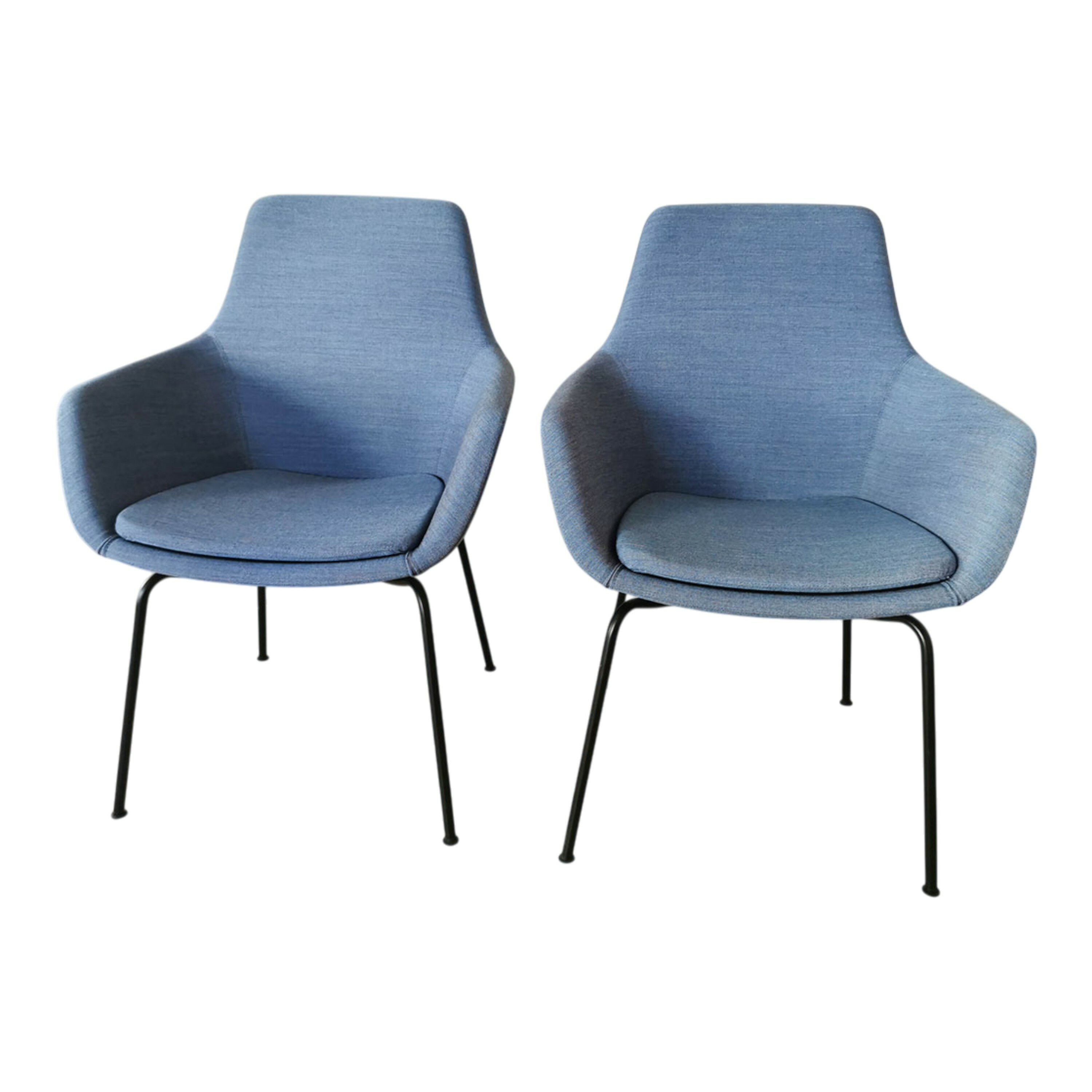 Fritz Hansen - 2er-Set Armlehnstuhl Little Giraffe Stoff Remix Blau Gestell Schwarz Bezug Abnehmbar - 1