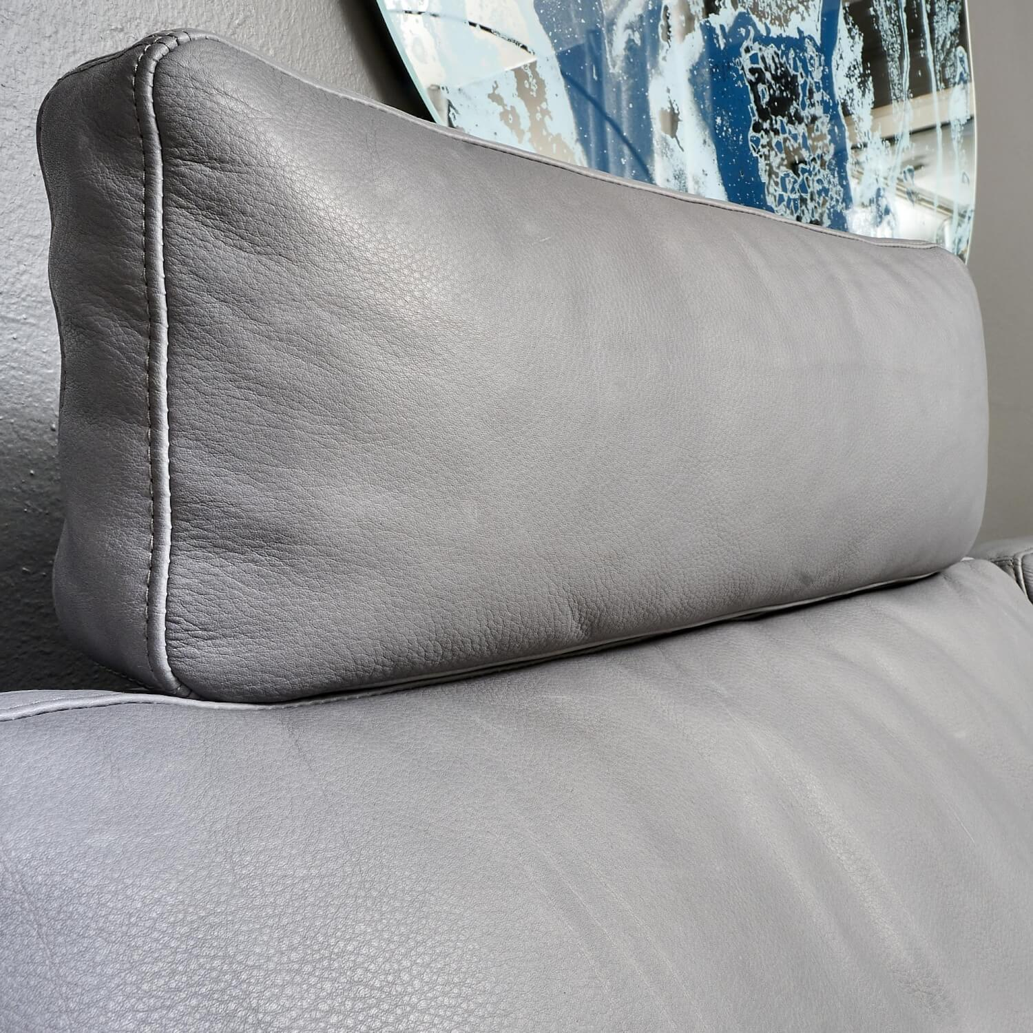 Brühl - Sofa Alba System M Leder 5707 Pearl 0095 Grau Winkelfuß Verchromt Mit Kopfstütze - 19