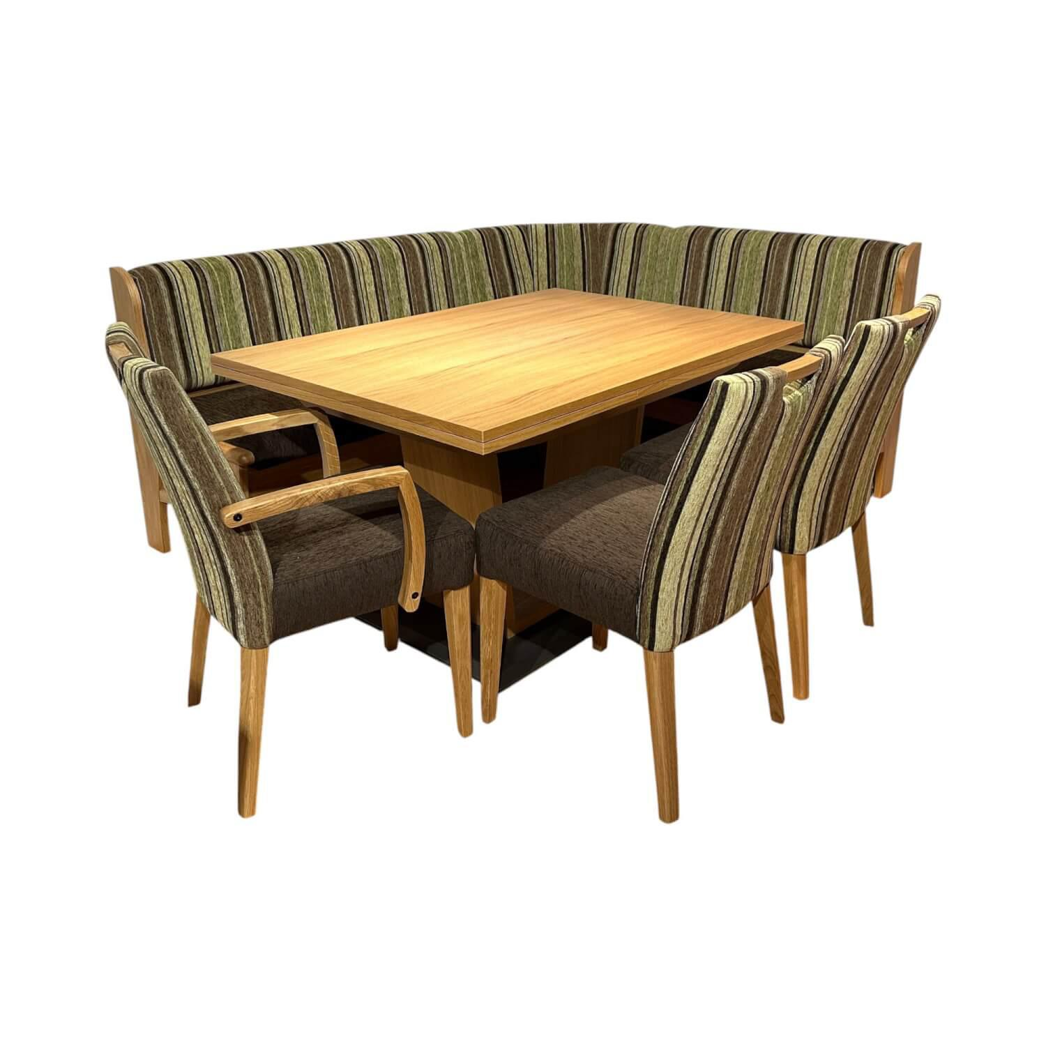 Schösswender - Essgruppe LS23 Manzan Stoff Cora 8094 801 Uni Und 8095 27 Gestreift Grün Braun Und Eiche Natur Lackiert - 1