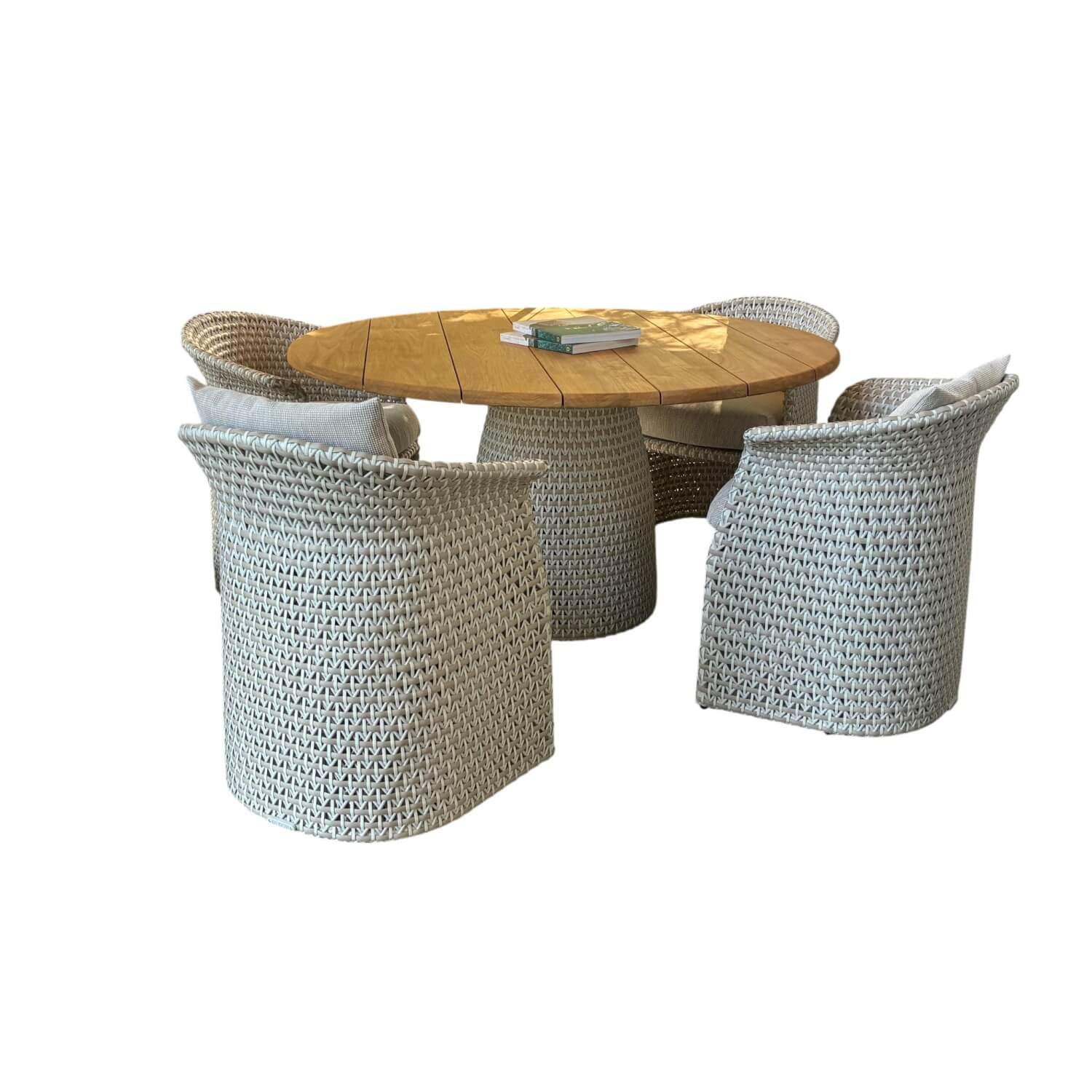 DEDON - Essgruppe Fllair Geflecht Sahara 231 Platte Teak 205 Kissenauflage Nube 638 Alto - 1