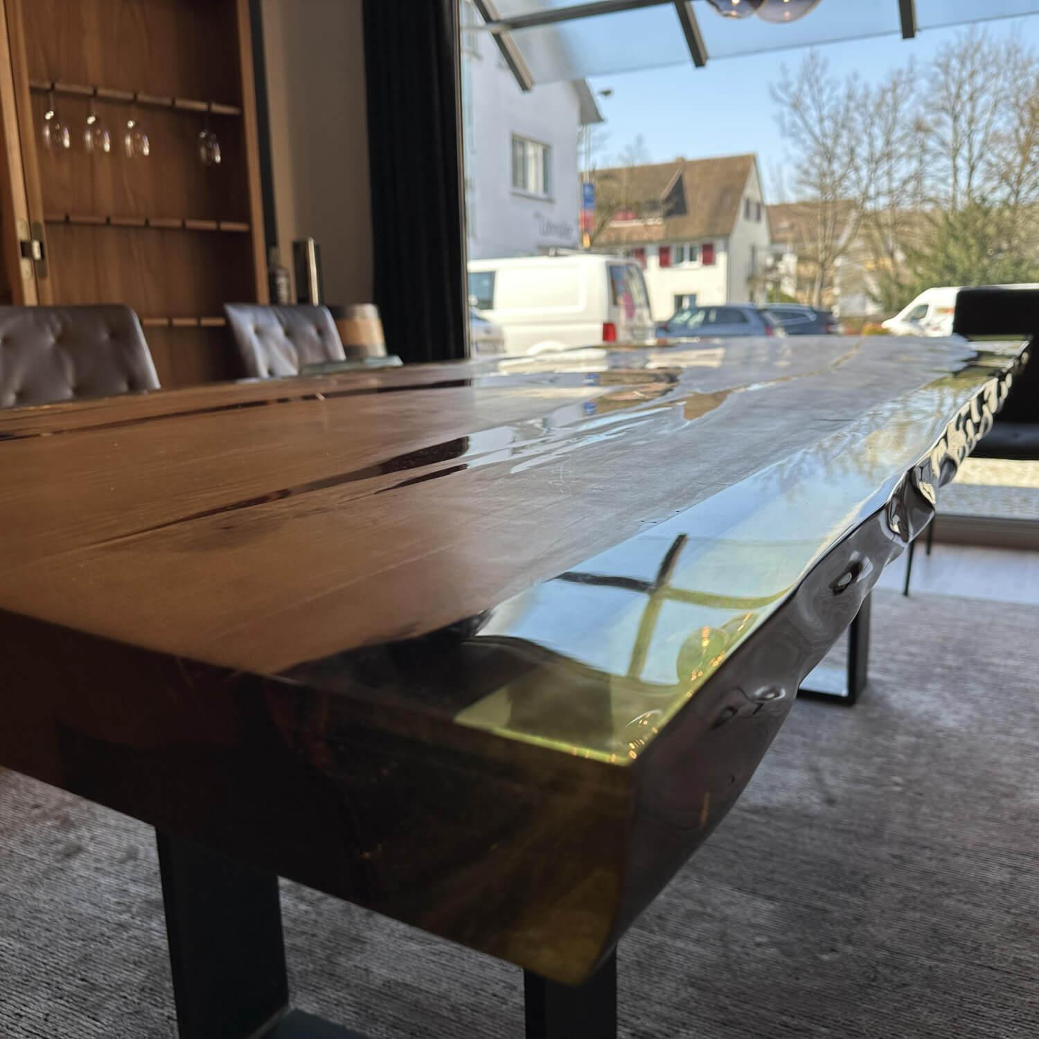 Riva1920 - Esstisch Kauri Newton Platte Holz Kauri Mit Kunstharz Ausgegossen Gestell Eisen Irondust Lackiert - 2