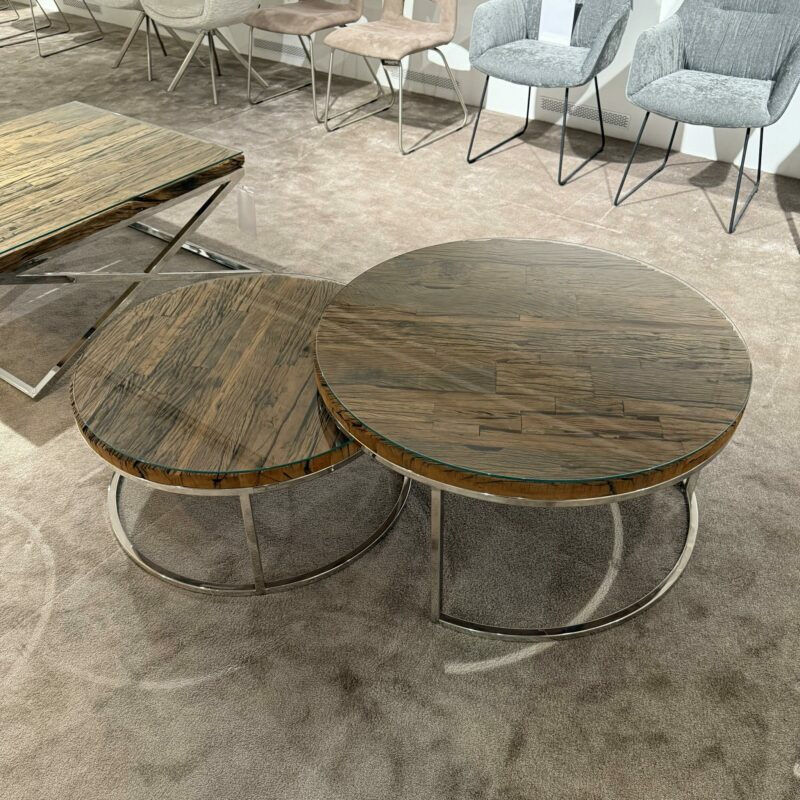 Richmond - 2er Set Couchtisch Kensington Rund Platte Glas Gestell Edelstahl - 5