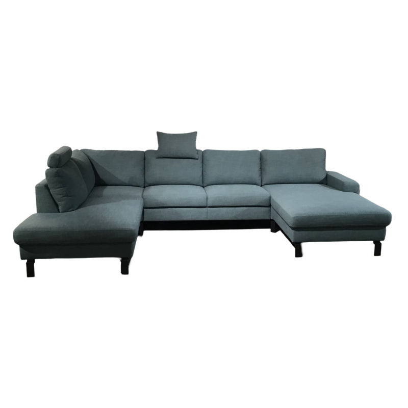 Candy - Ecksofa Chester Picasso Petrol Blau Grau Metallfüße 192 W Schwarz Mit Kopfstützen - 1