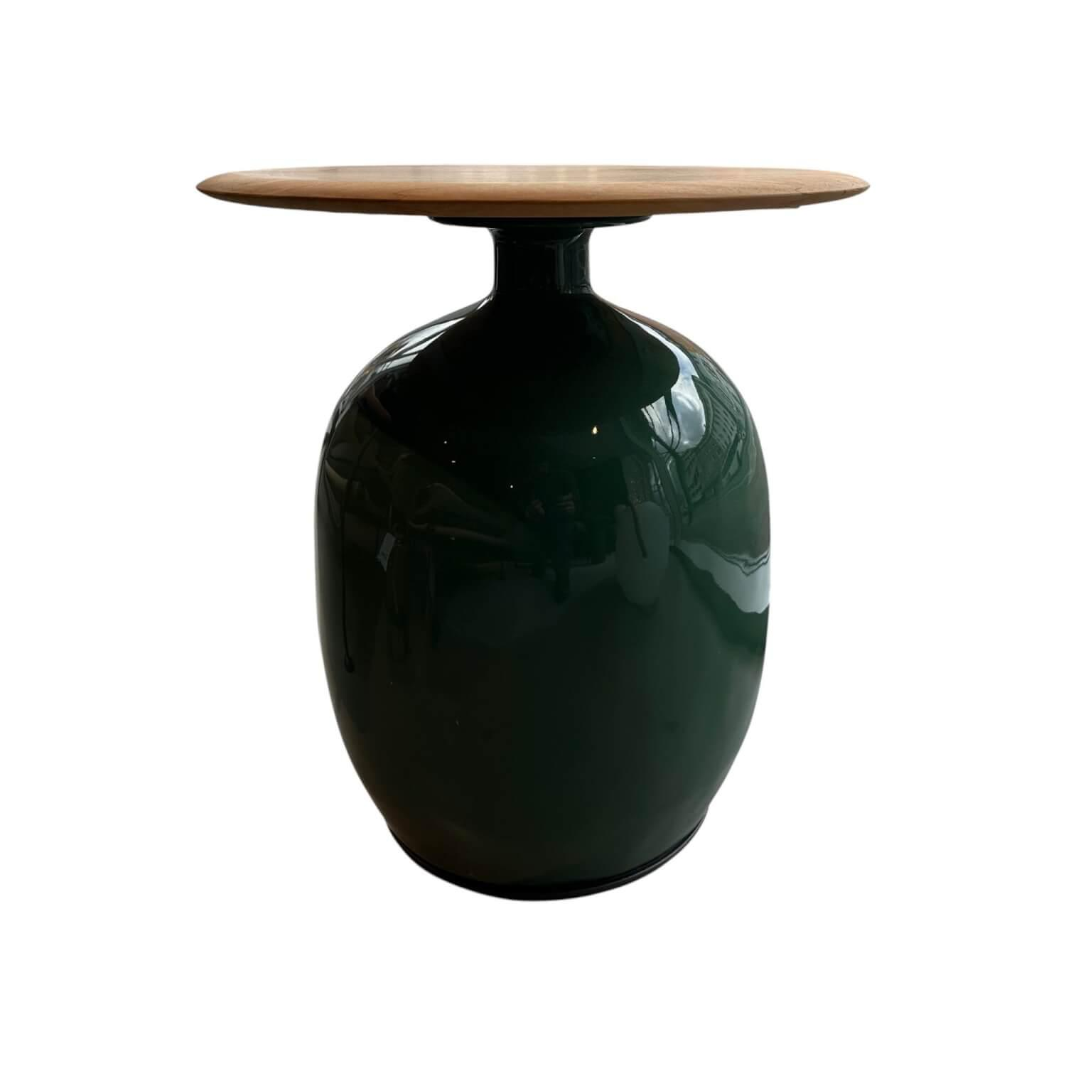 Gloster - Beistelltisch Blow Platte Teakholz Gestell Keramik Emerald Grün Glasiert - 1