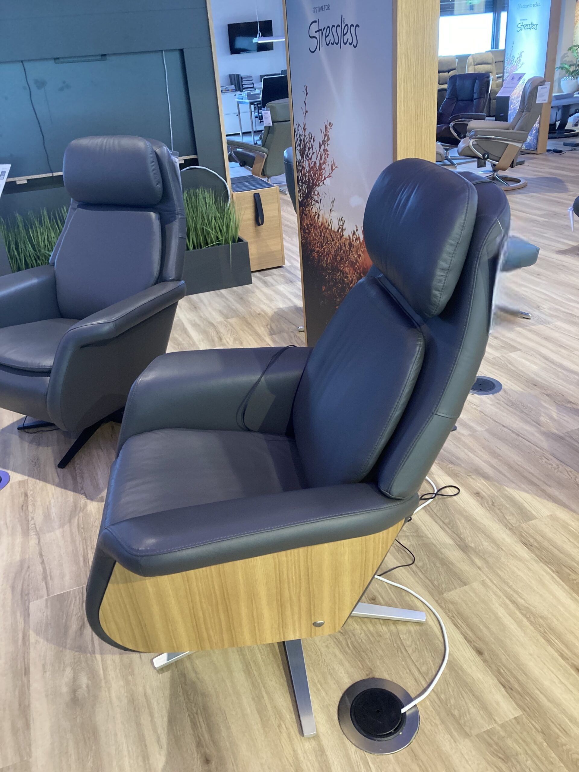 Stressless - Sessel Sam Wood Sirius Leder Paloma Blau Sitzschale Holz Gestell Aluminium Gebürstet - 2